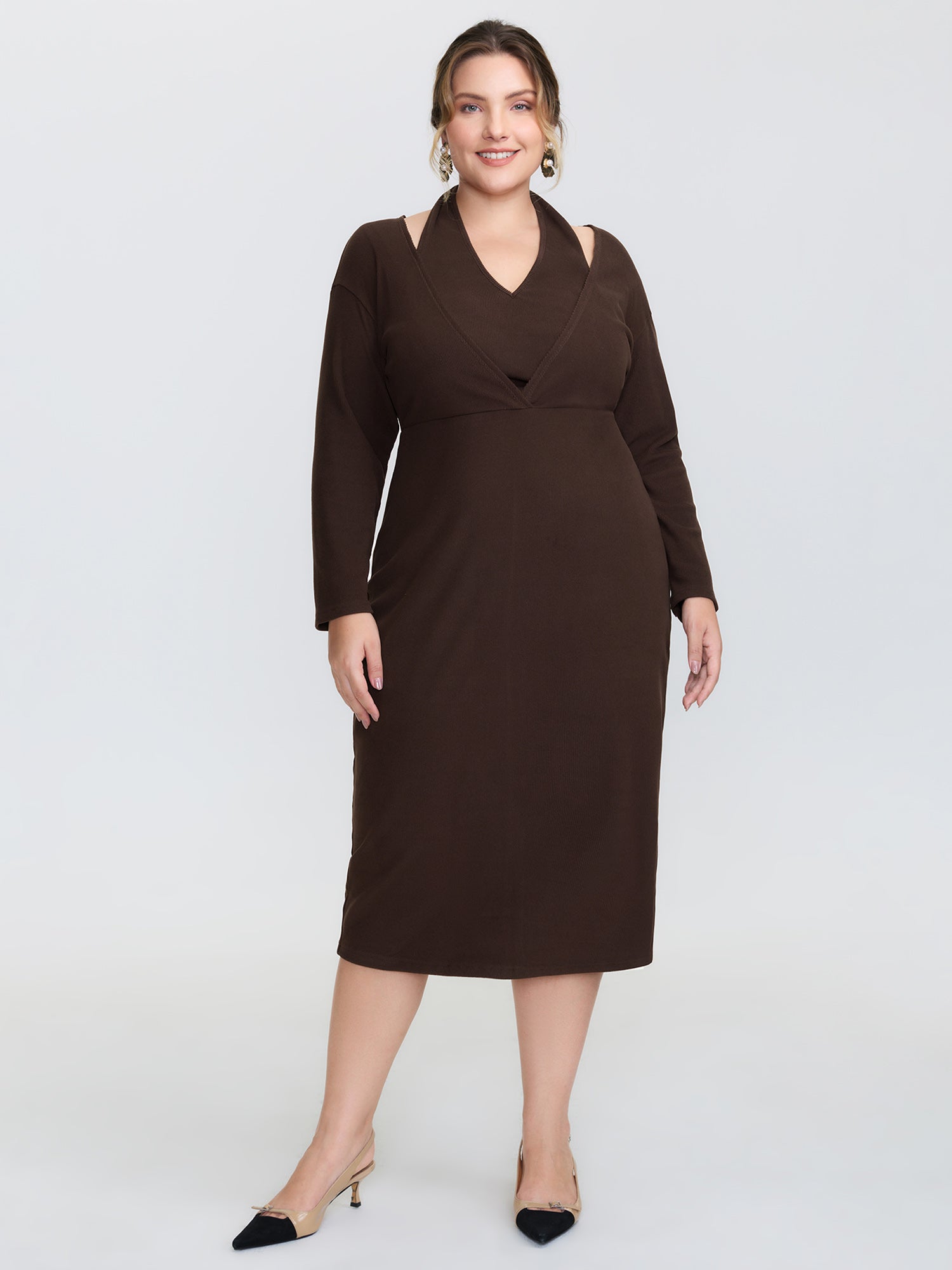 2-in-1 Cozy Figure-Hugging Midi Dress