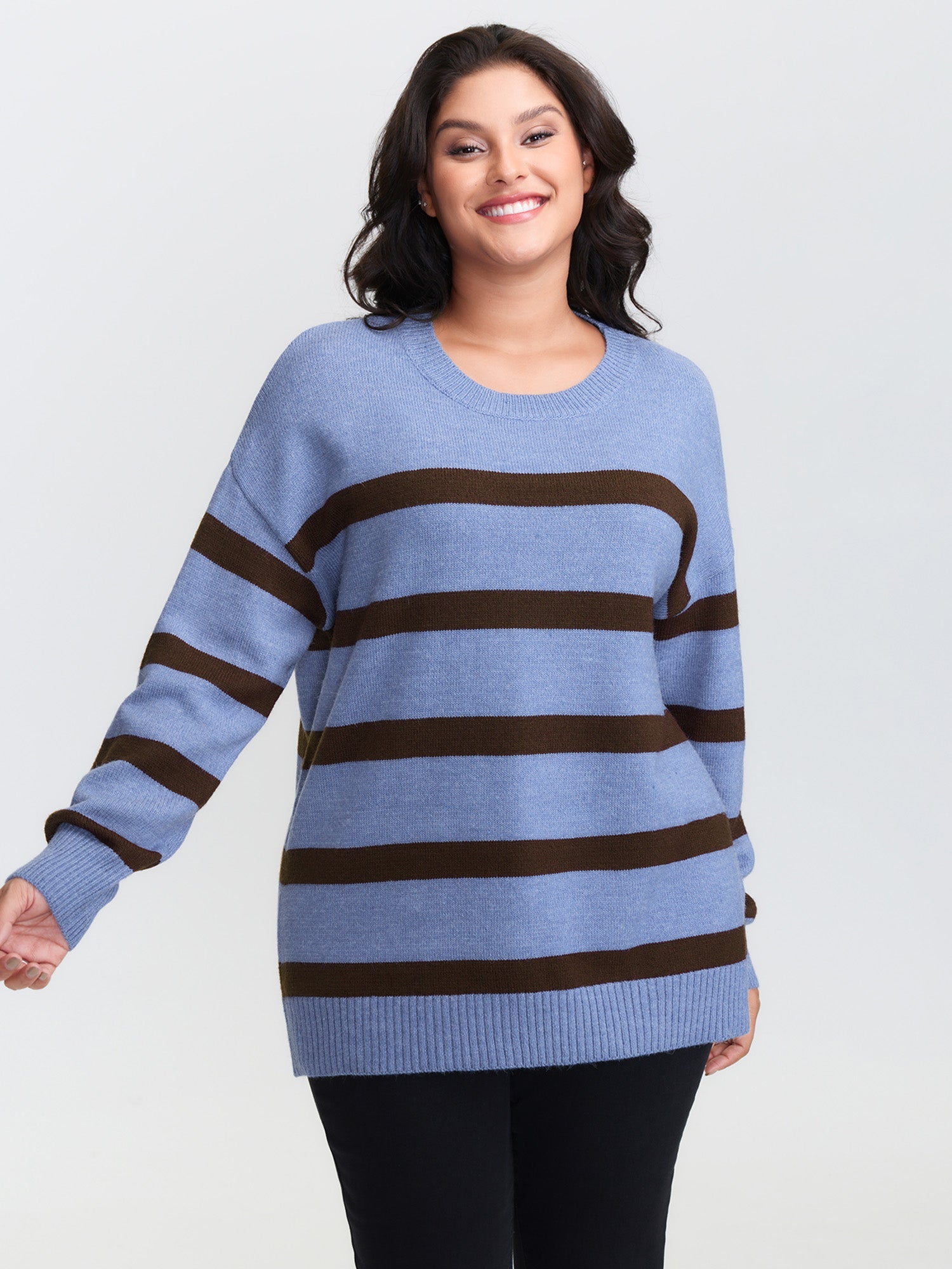 Color Contrast Stripe Heather Textured Pullover