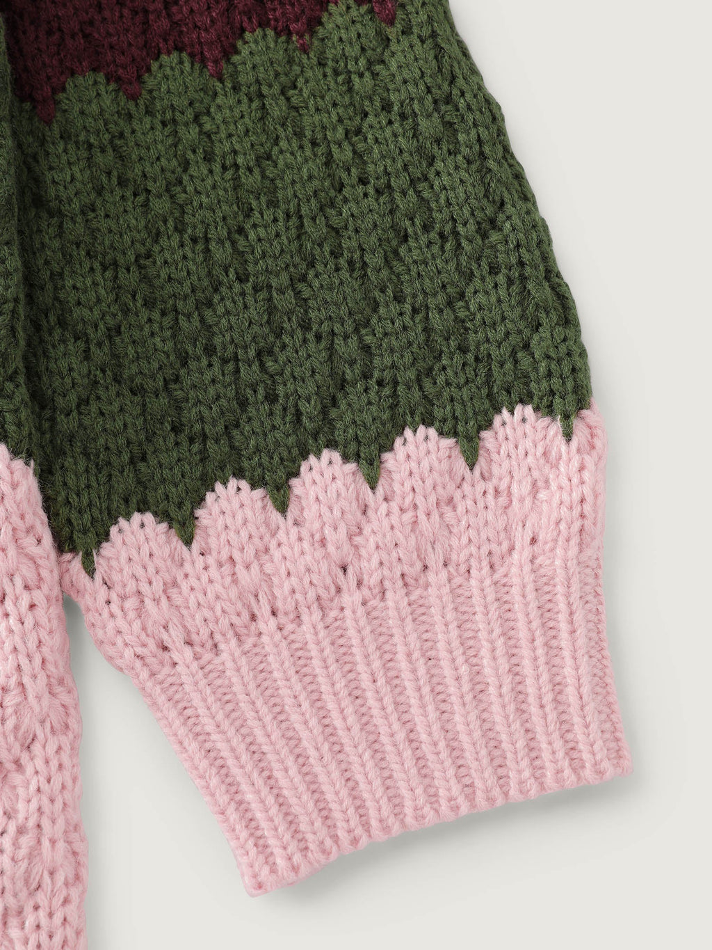 Colorblock Textured Ribbed Hem Pullover