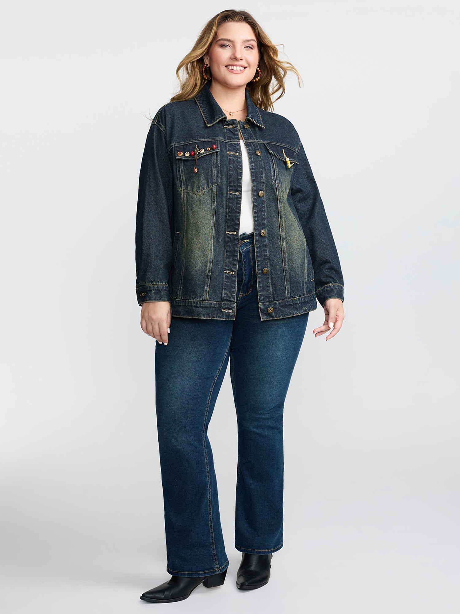 Cotton Colorful Buttons Vintage Wash Denim Jacket