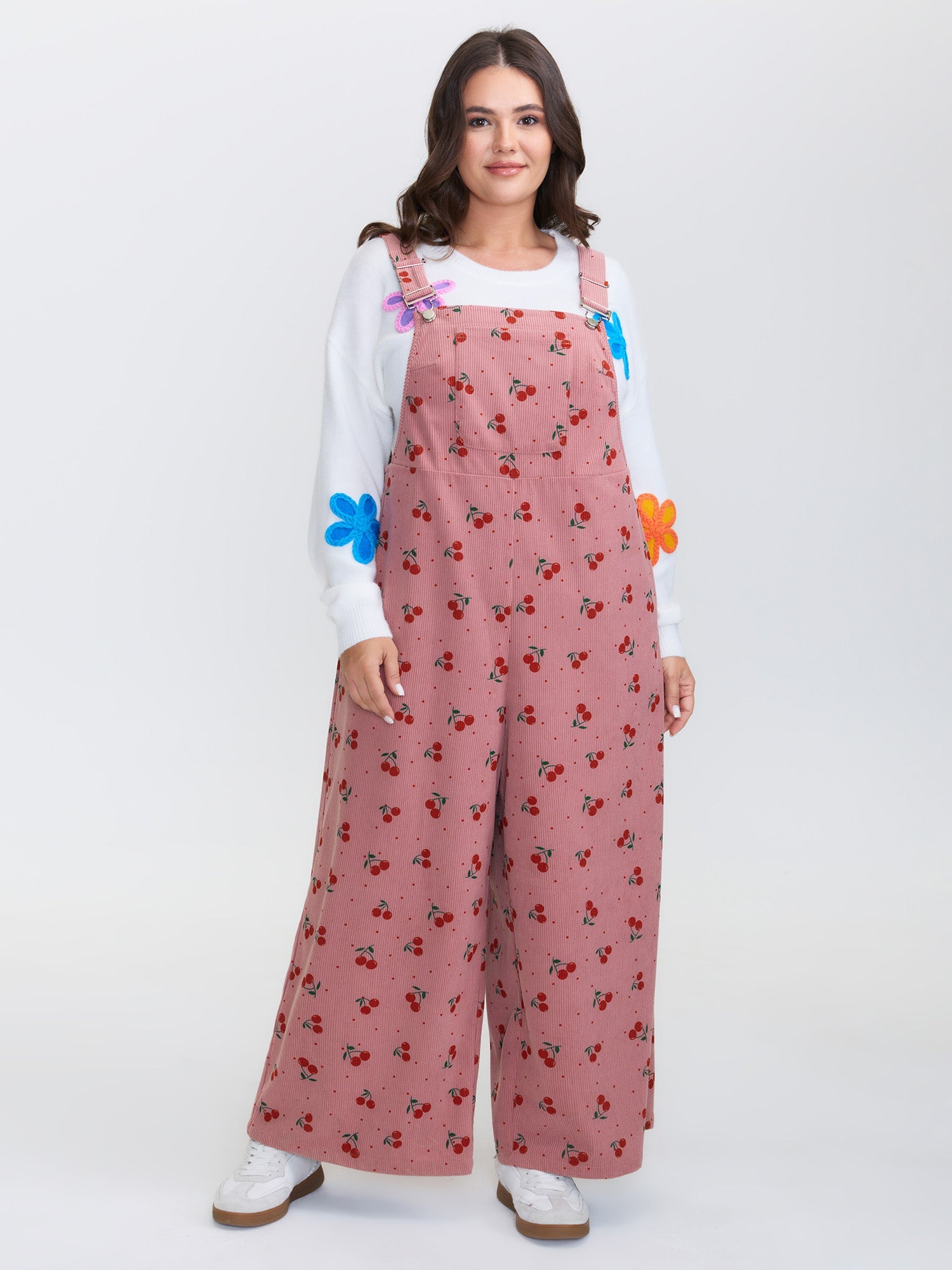 Cherry Print Adjustable Overall Straps Jumpsuit