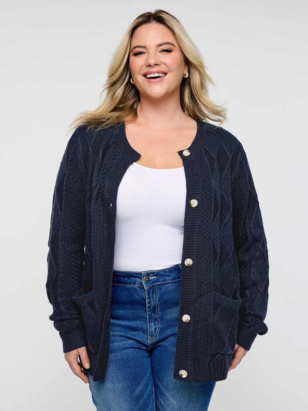 Cable Knit Button Pockets Cardigan