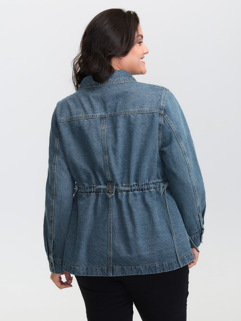 Adjustable Waist Drawstring Denim Jacket