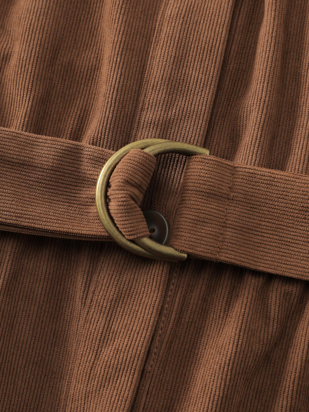 Corduroy Rivets Belted Waist Midi Shirt Dress