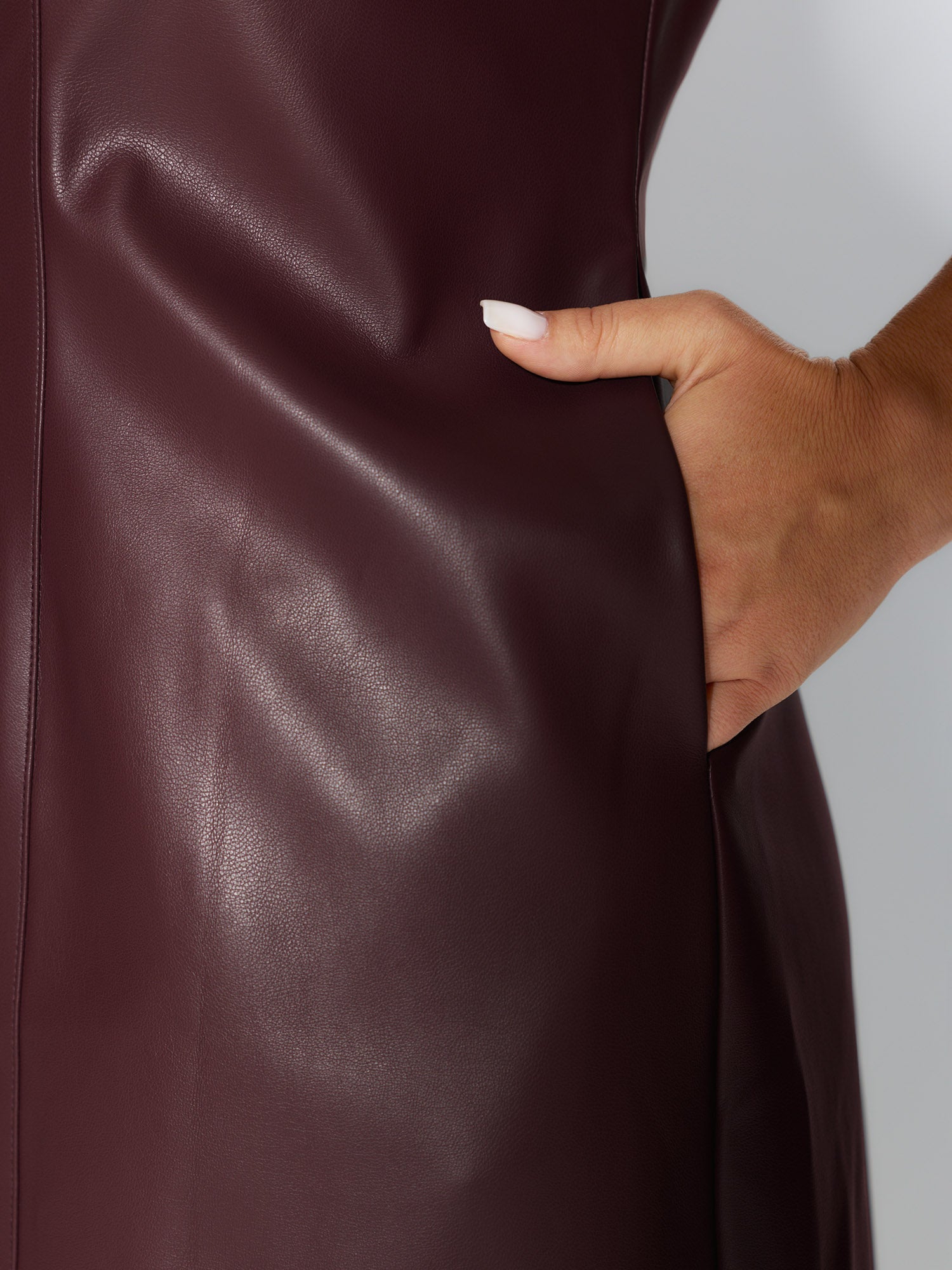 Artificial Leather Metal Detail Neckline Midi Dress