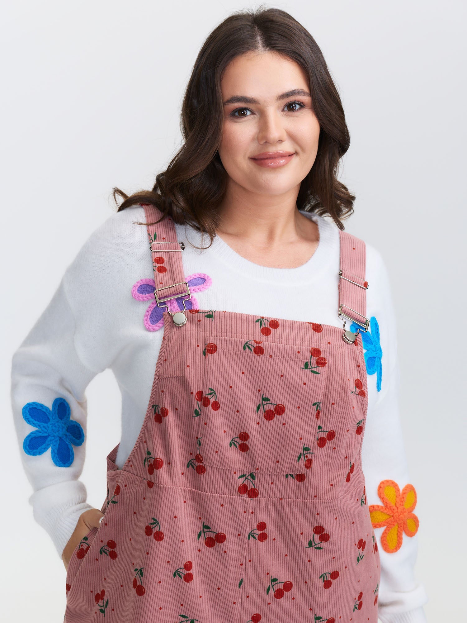 Cherry Print Adjustable Overall Straps Jumpsuit