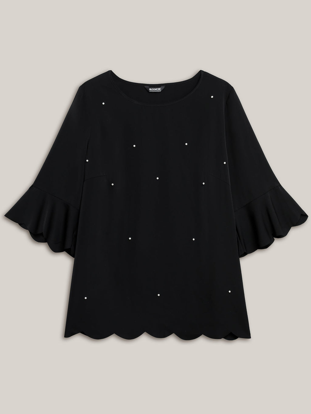 Beads Embellished Scalloped Hem Shirt