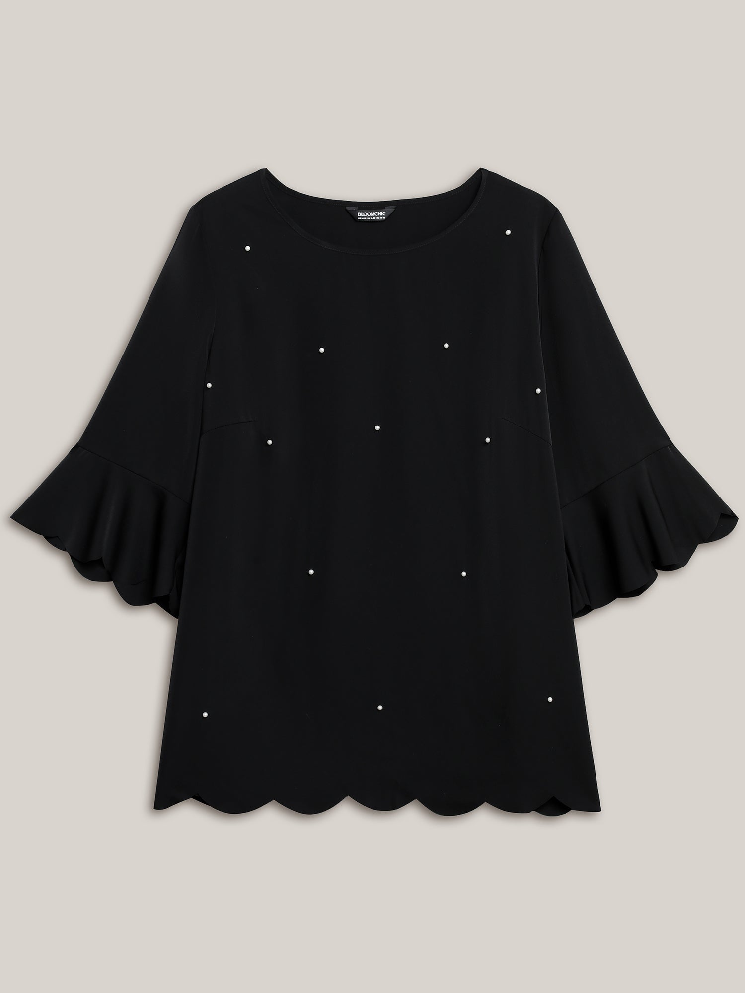 Beads Embellished Scalloped Hem Shirt