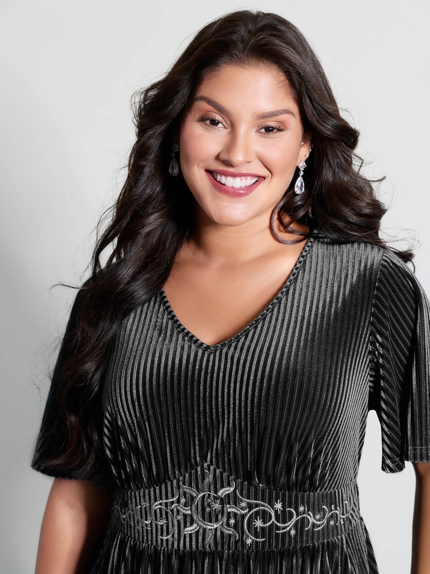 Starry Moon Embroidery Shirred Maxi Dress