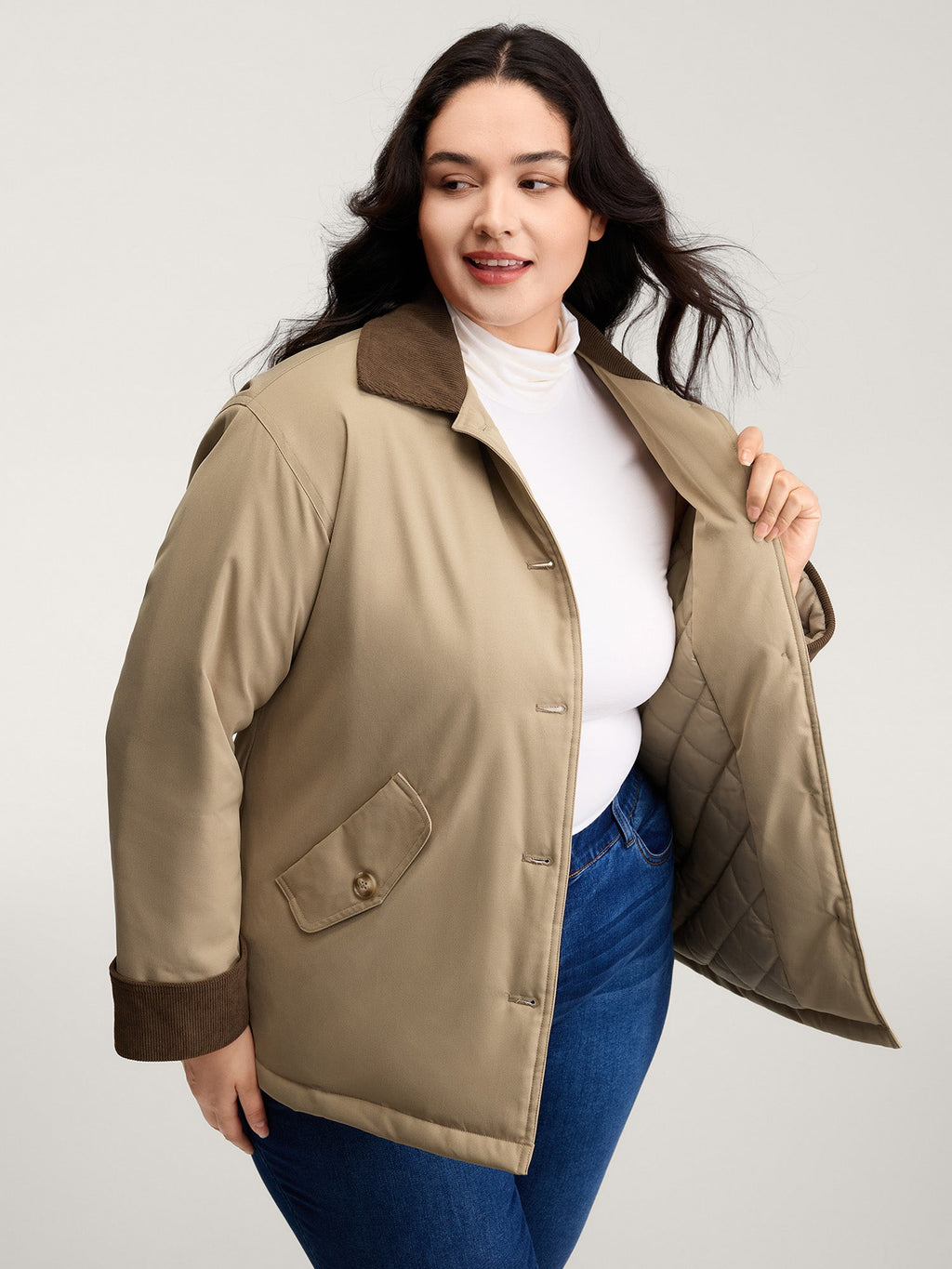 Color Contrast Button Quilted Jacket