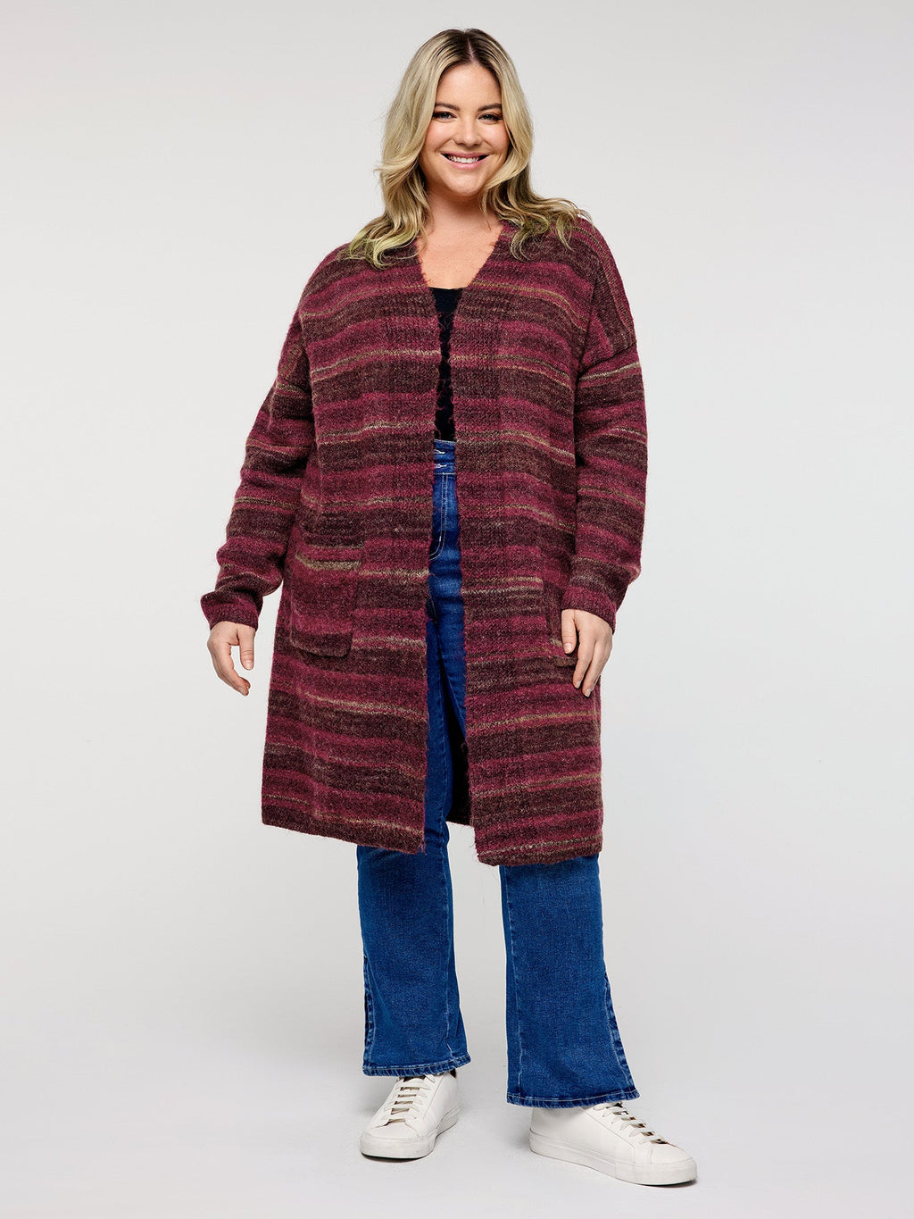 Color Gradient Textured Pockets Knit Cardigan