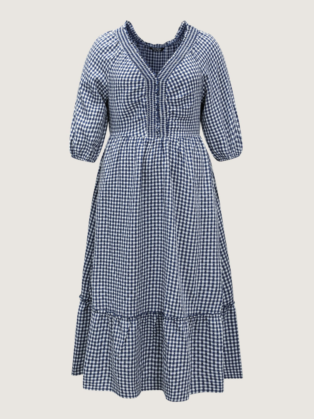 Checkered Shirred Pockets Tiered Maxi Dress