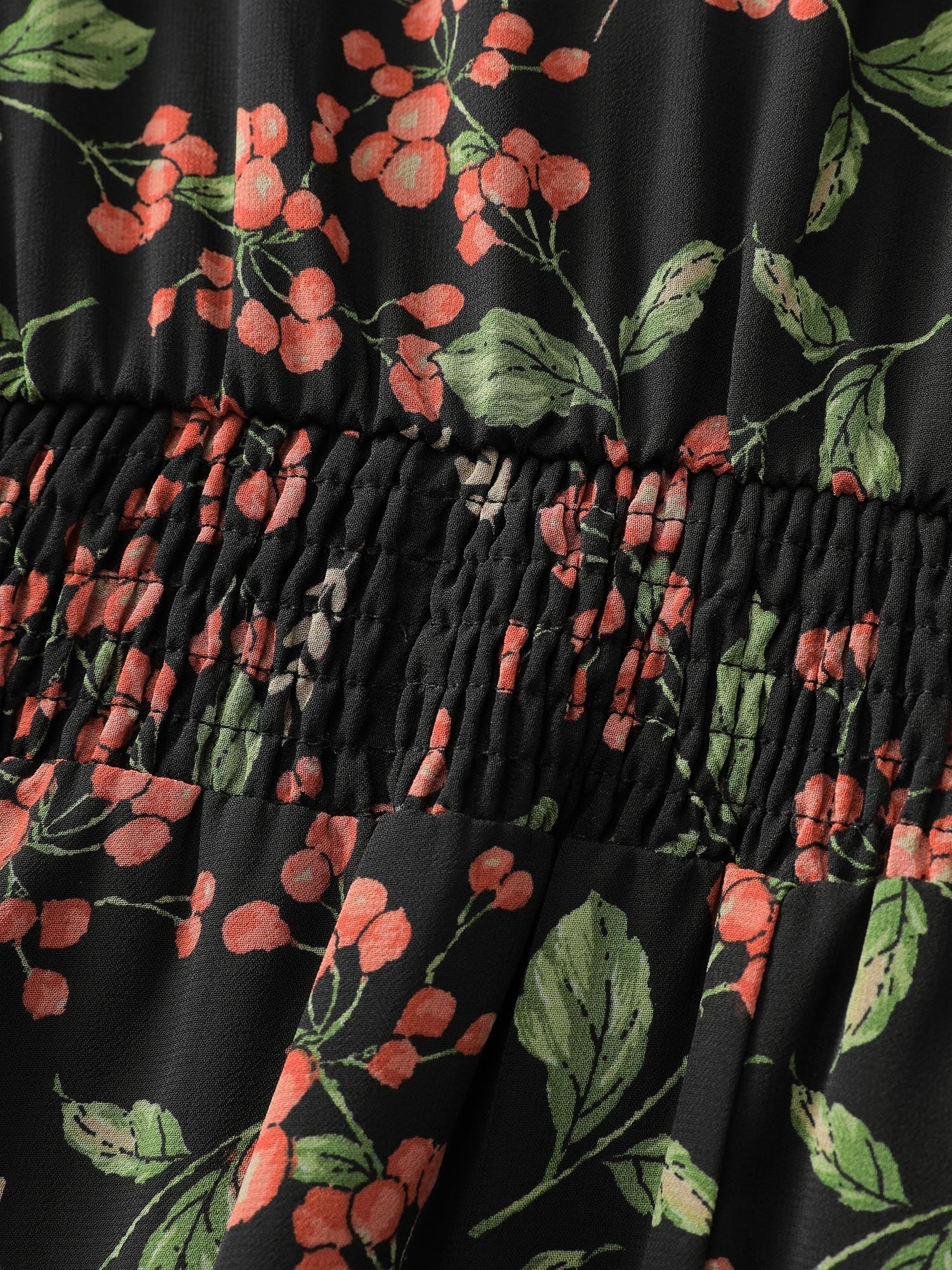 Chiffon Floral Ruffled Trim Pockets Midi Dress