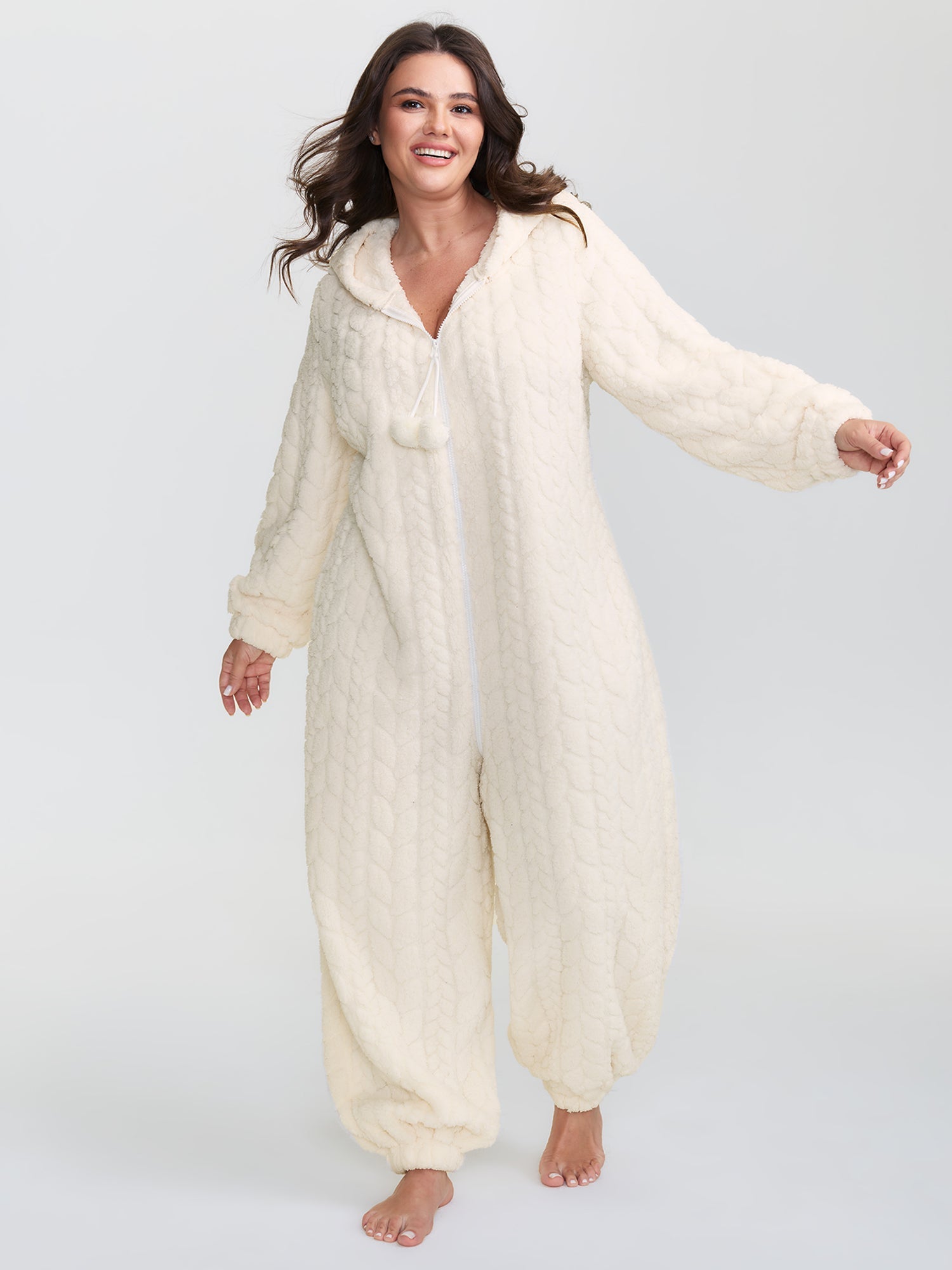 Fleece Zipper Hooded Sleep Jumpsuit