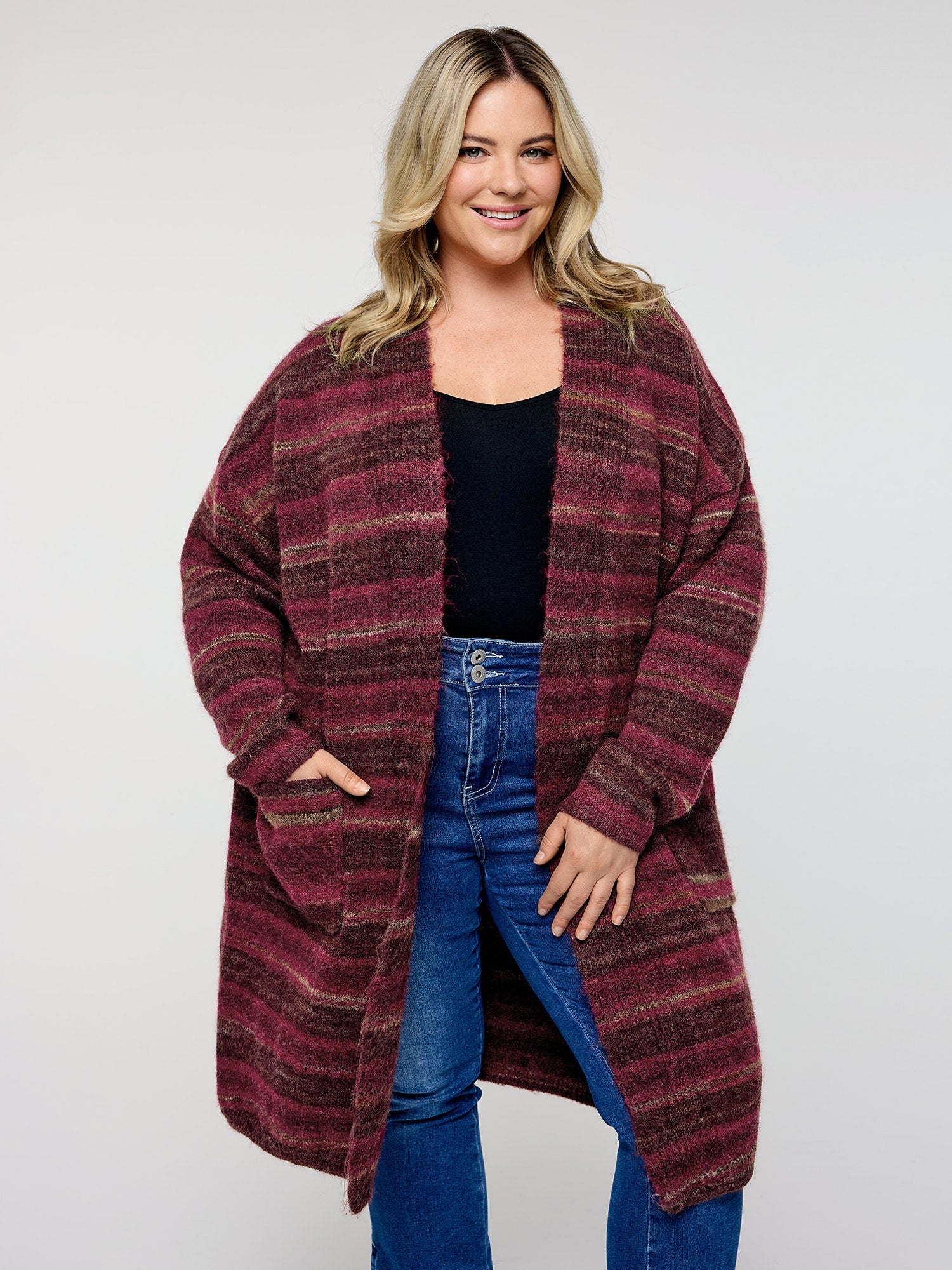 Color Gradient Textured Pockets Knit Cardigan