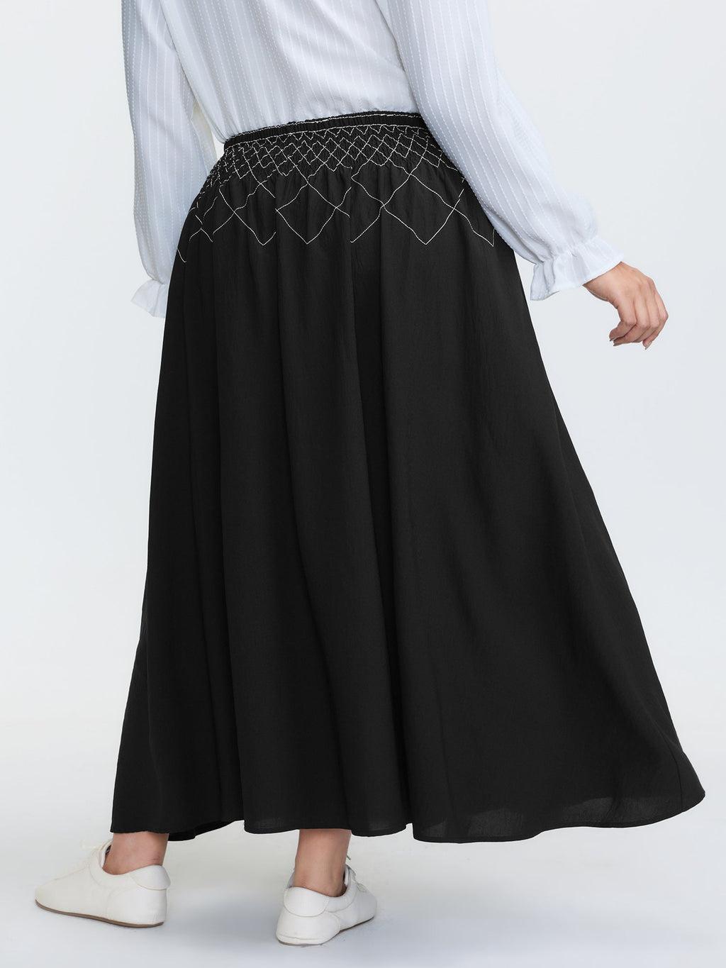 Crisscross Waistband Shirred Midi Dress