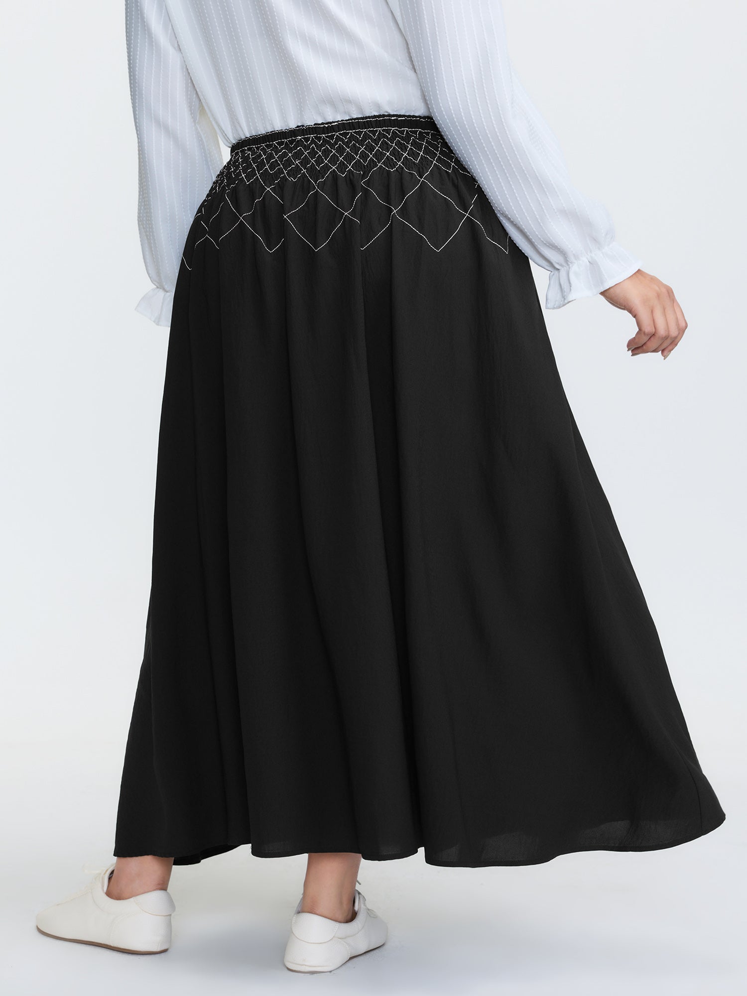 Crisscross Waistband Shirred Midi Dress