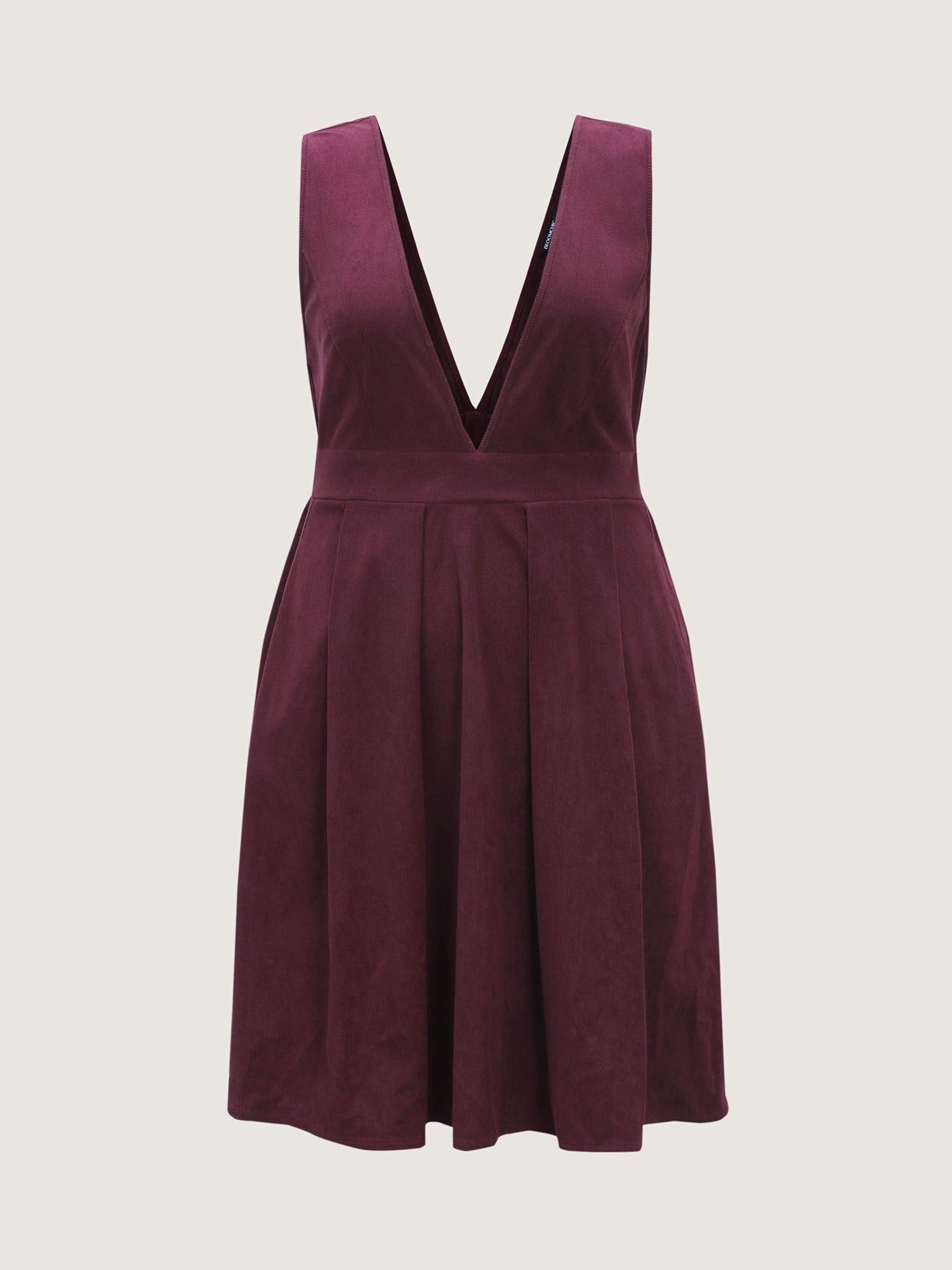 Corduroy Stretchy Waist V-Neck Midi Dress