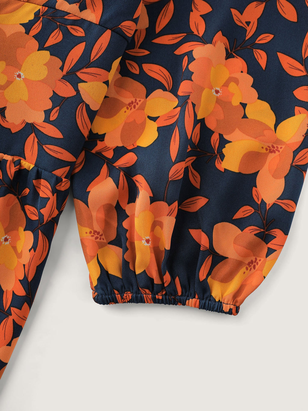 Crisp Leaf Print Shirred Waist Blouse