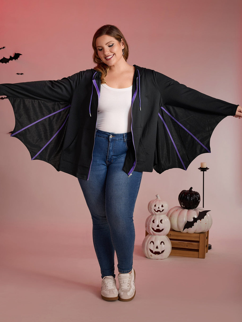 Bat-Shaped Contrast Stretchy Jacket