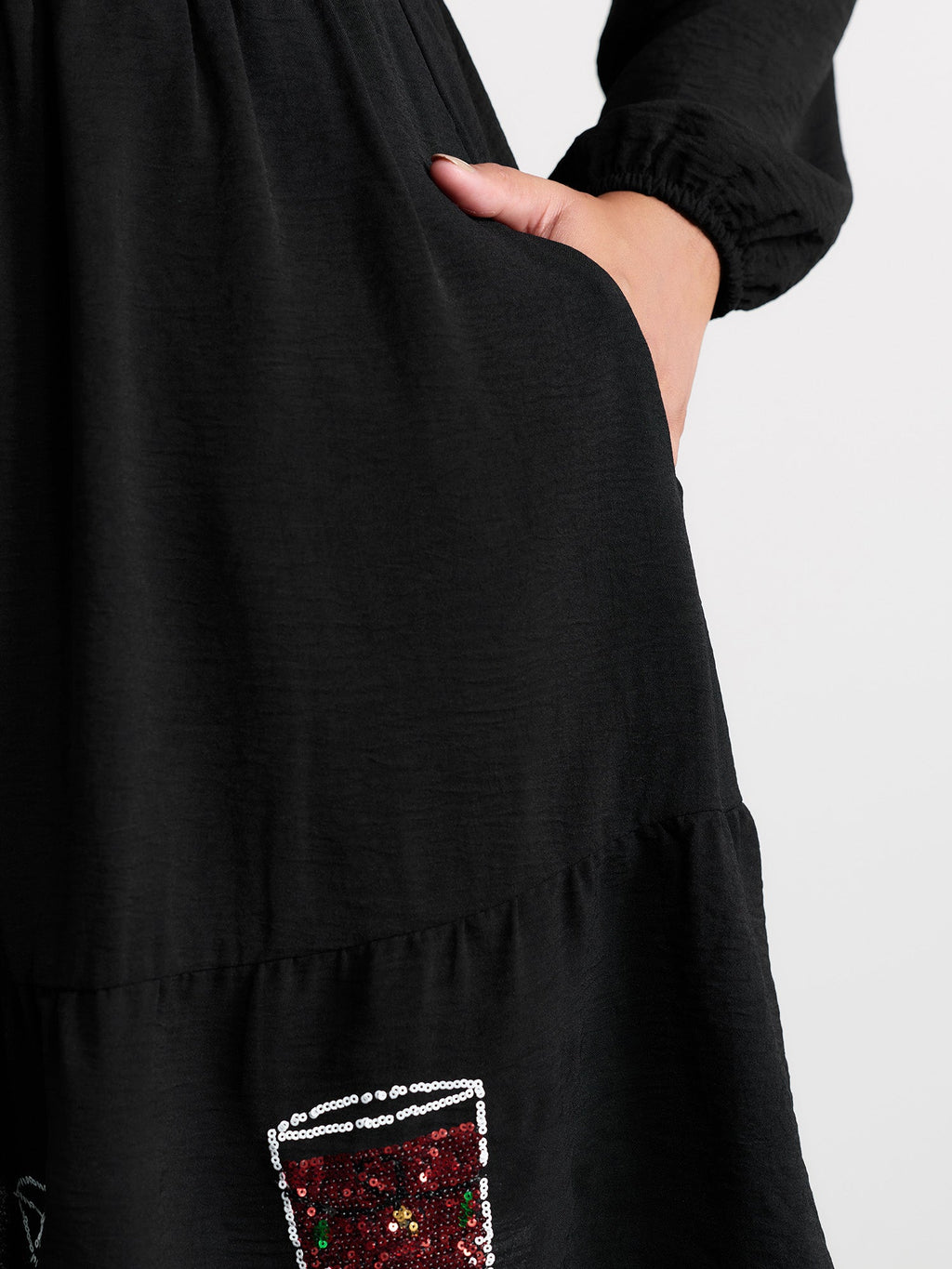 Colorful Sequin Embroidery Tiered Knee Dress