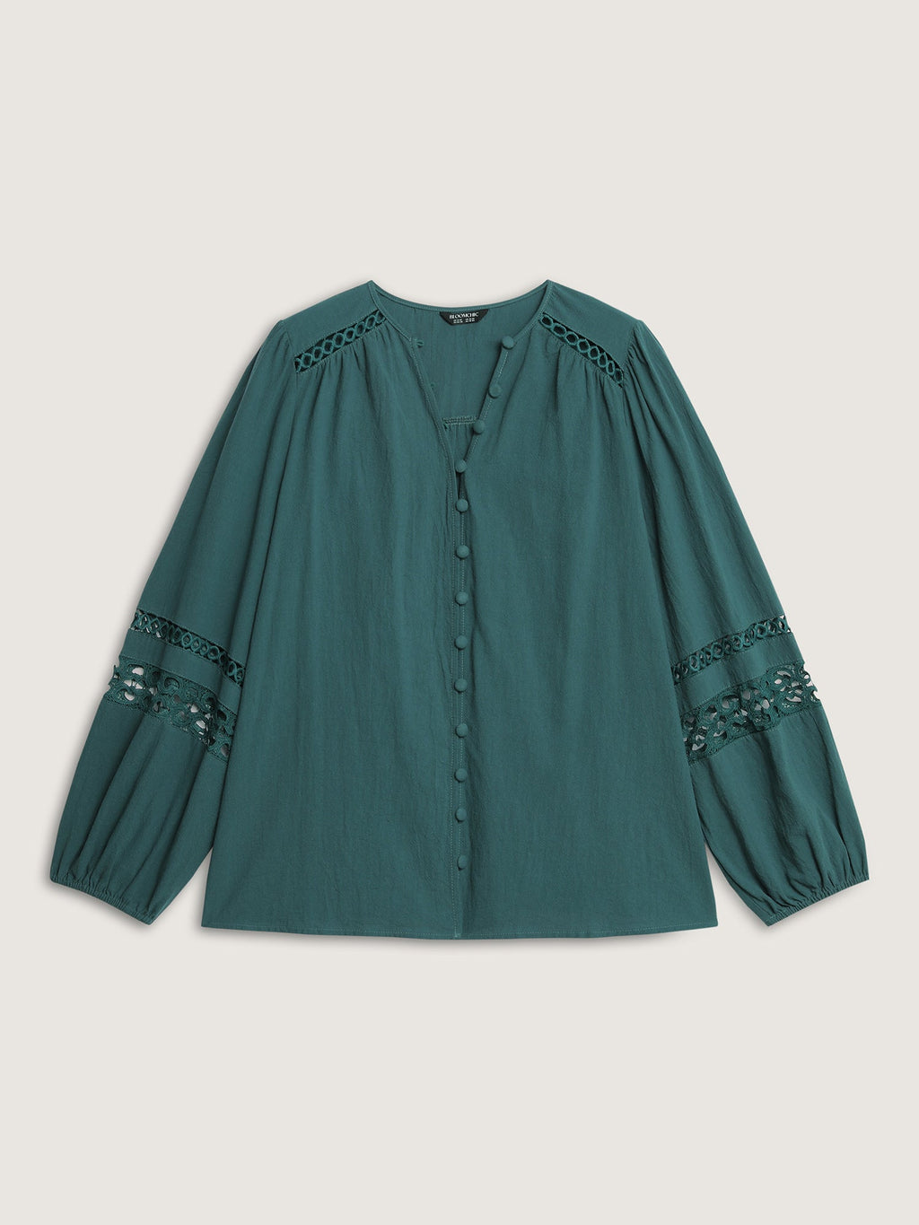 Cotton Lace Trim Button Placket Blouse