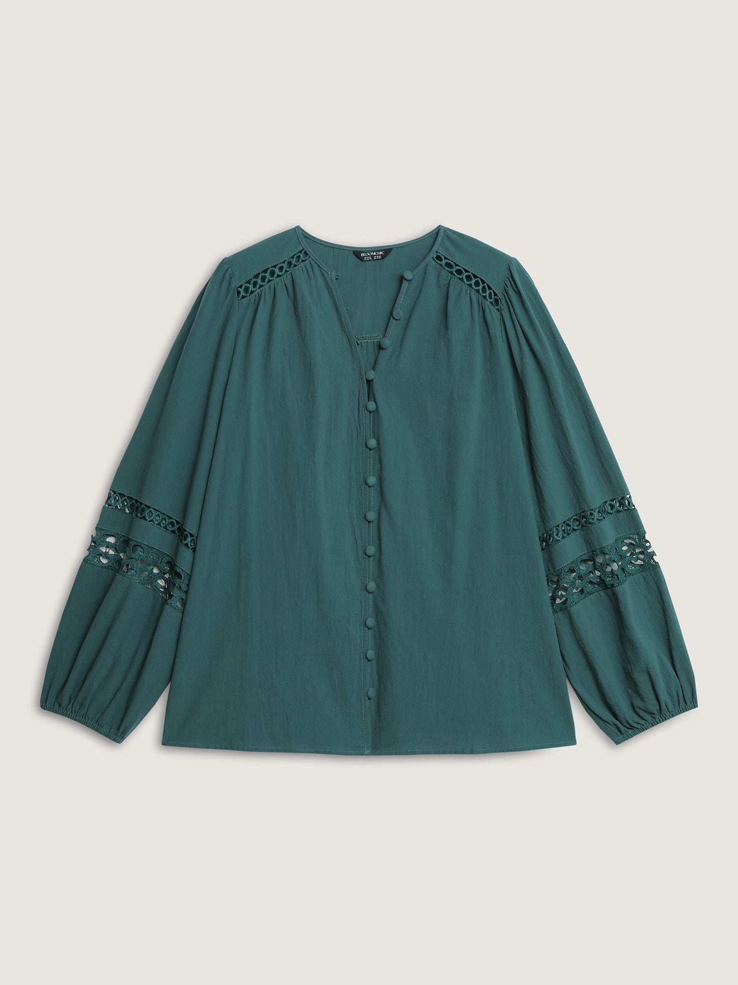 Cotton Lace Trim Button Placket Blouse