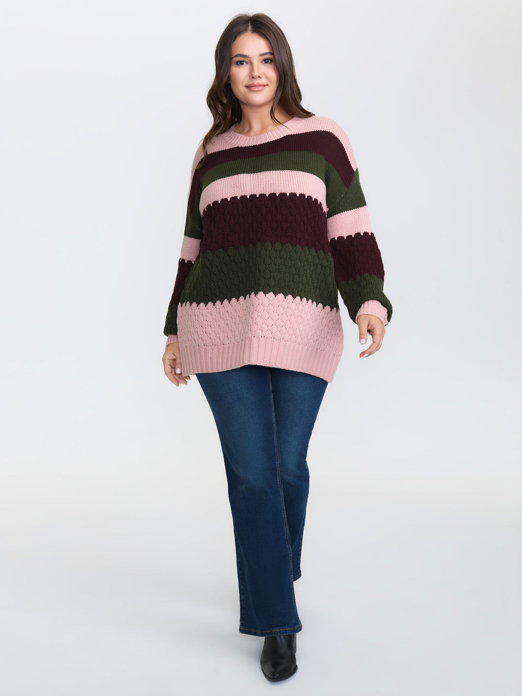Colorblock Textured Ribbed Hem Pullover