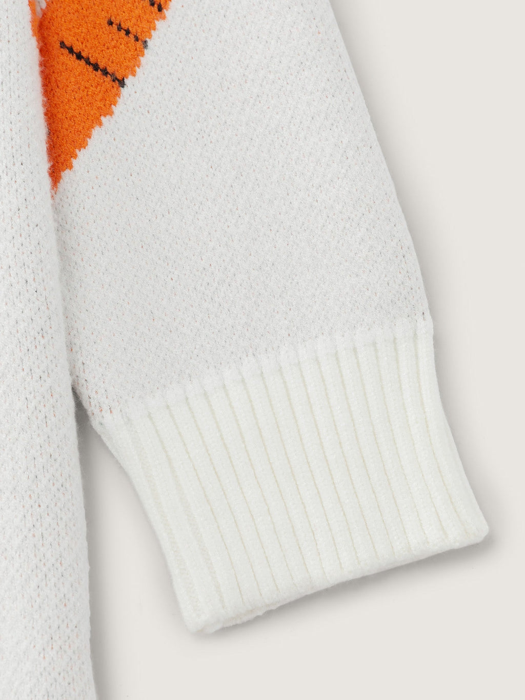 Carrot Pattern Round Neck Ribbed Pullover