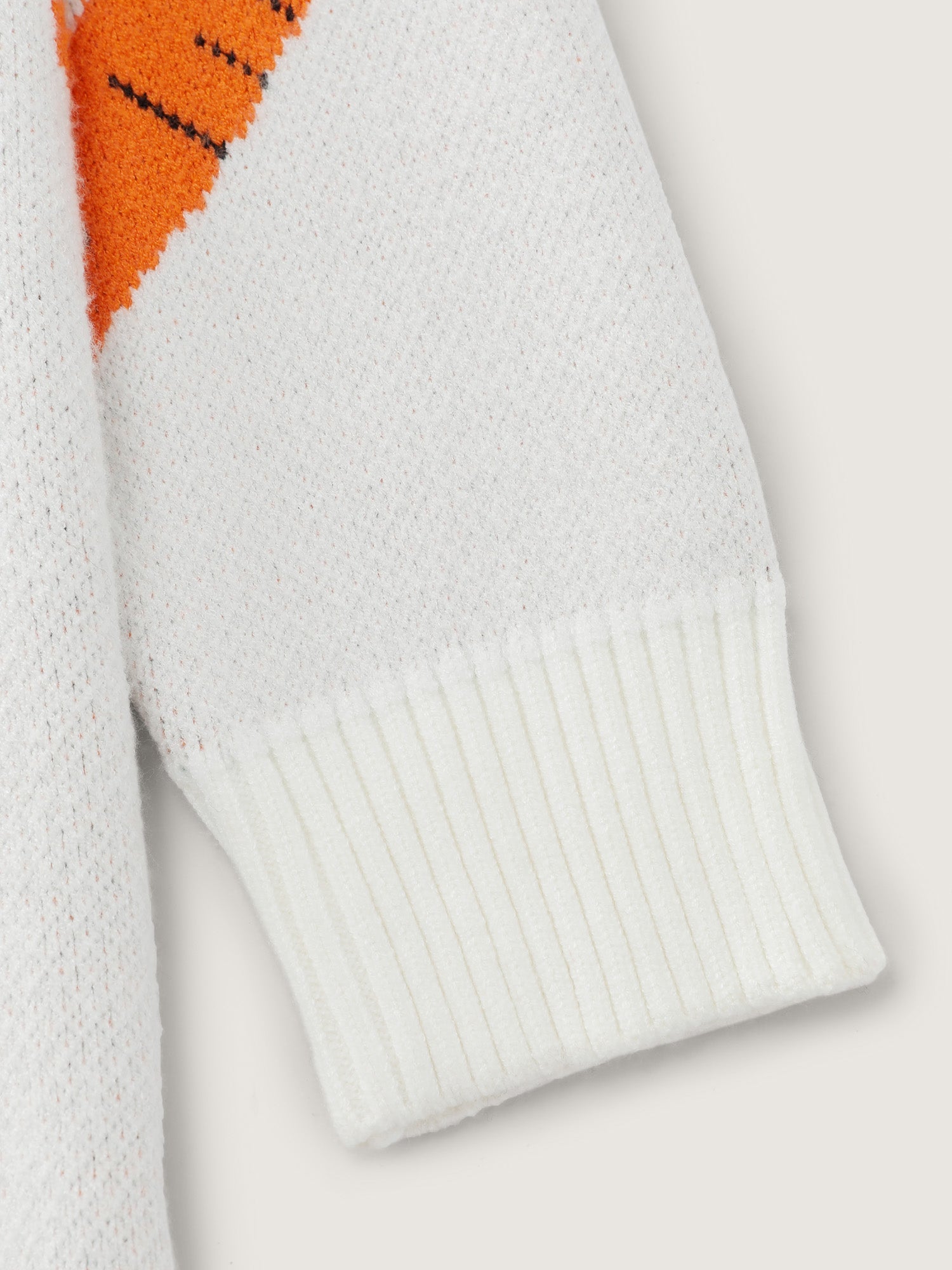 Carrot Pattern Round Neck Ribbed Pullover