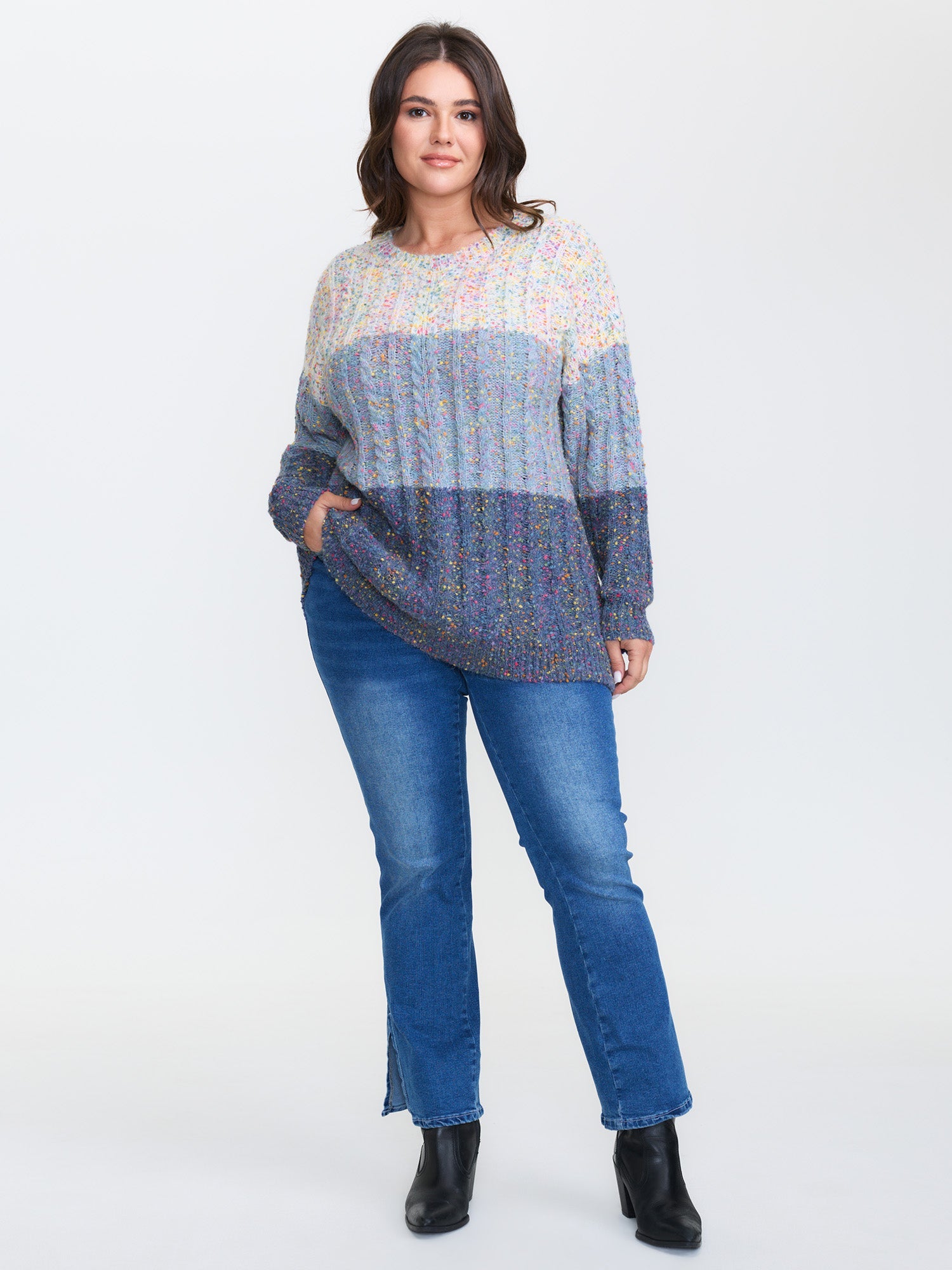 Colorblock Heather Round Neck Pullover
