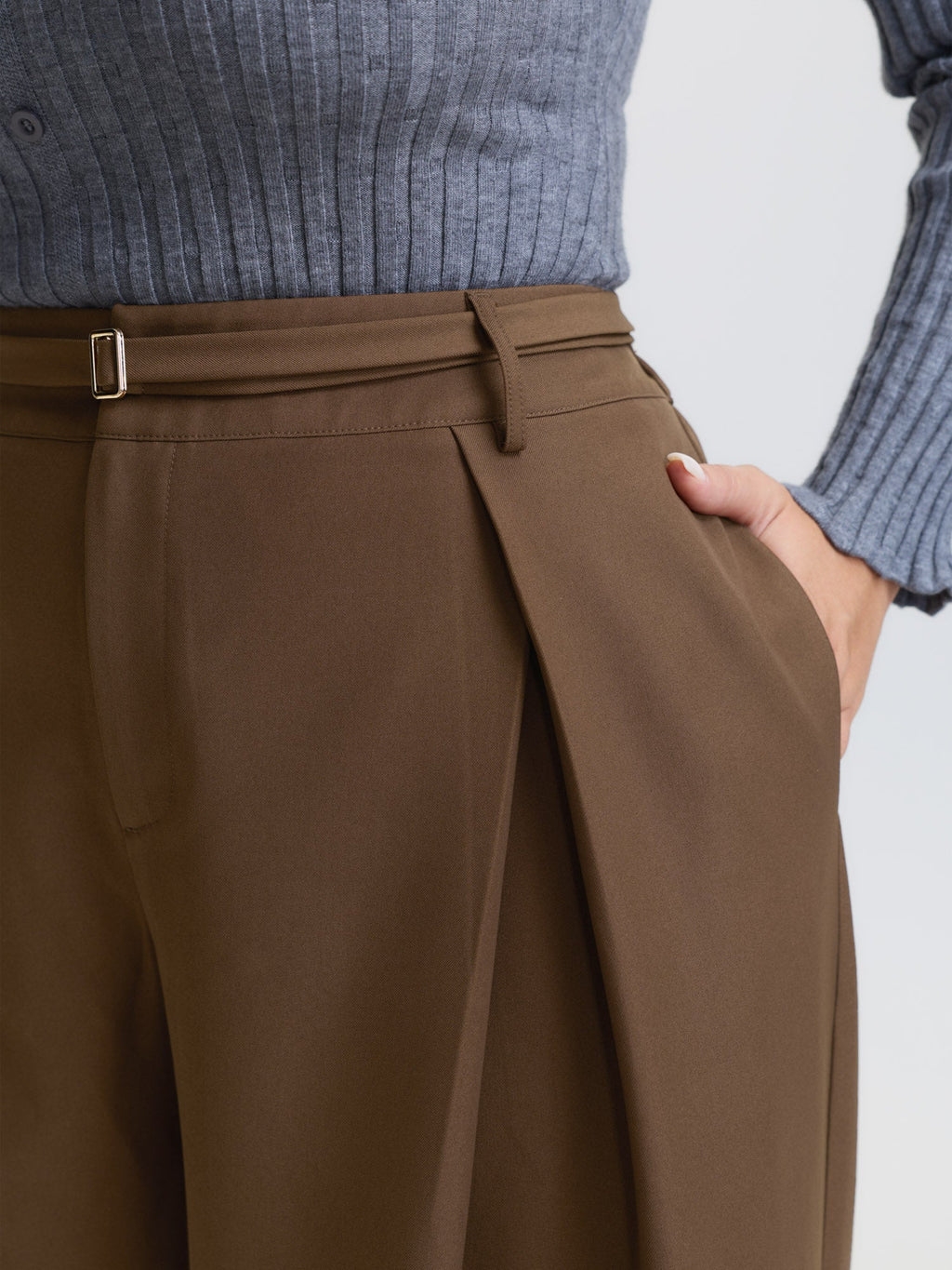 Belted Side Pleated Adjustable Pants