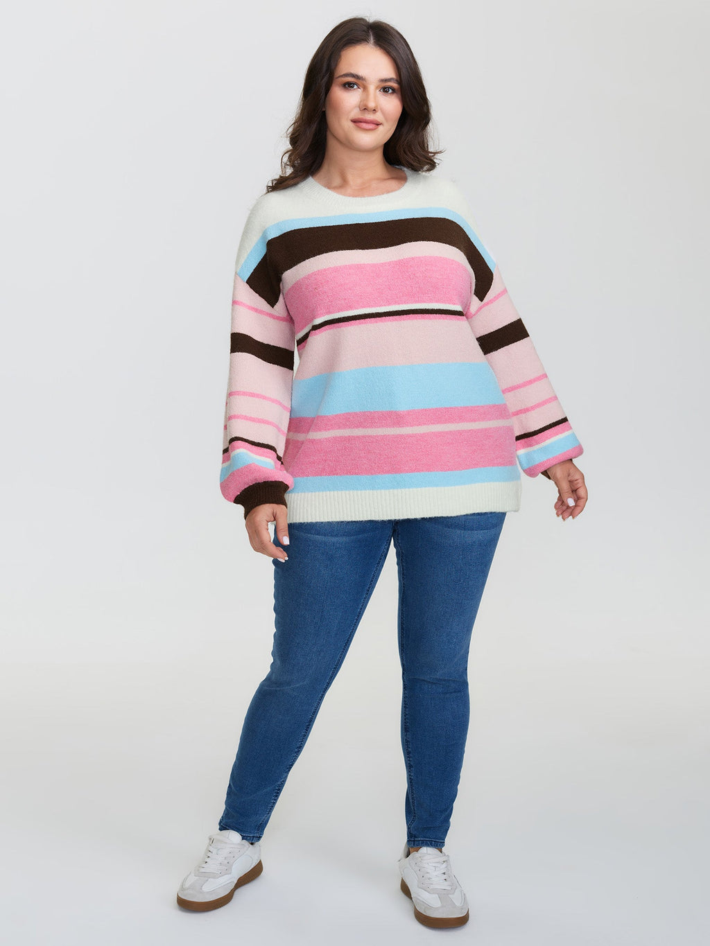 Colorful Stripes Drop Shoulder Lantern Sleeve Pullover