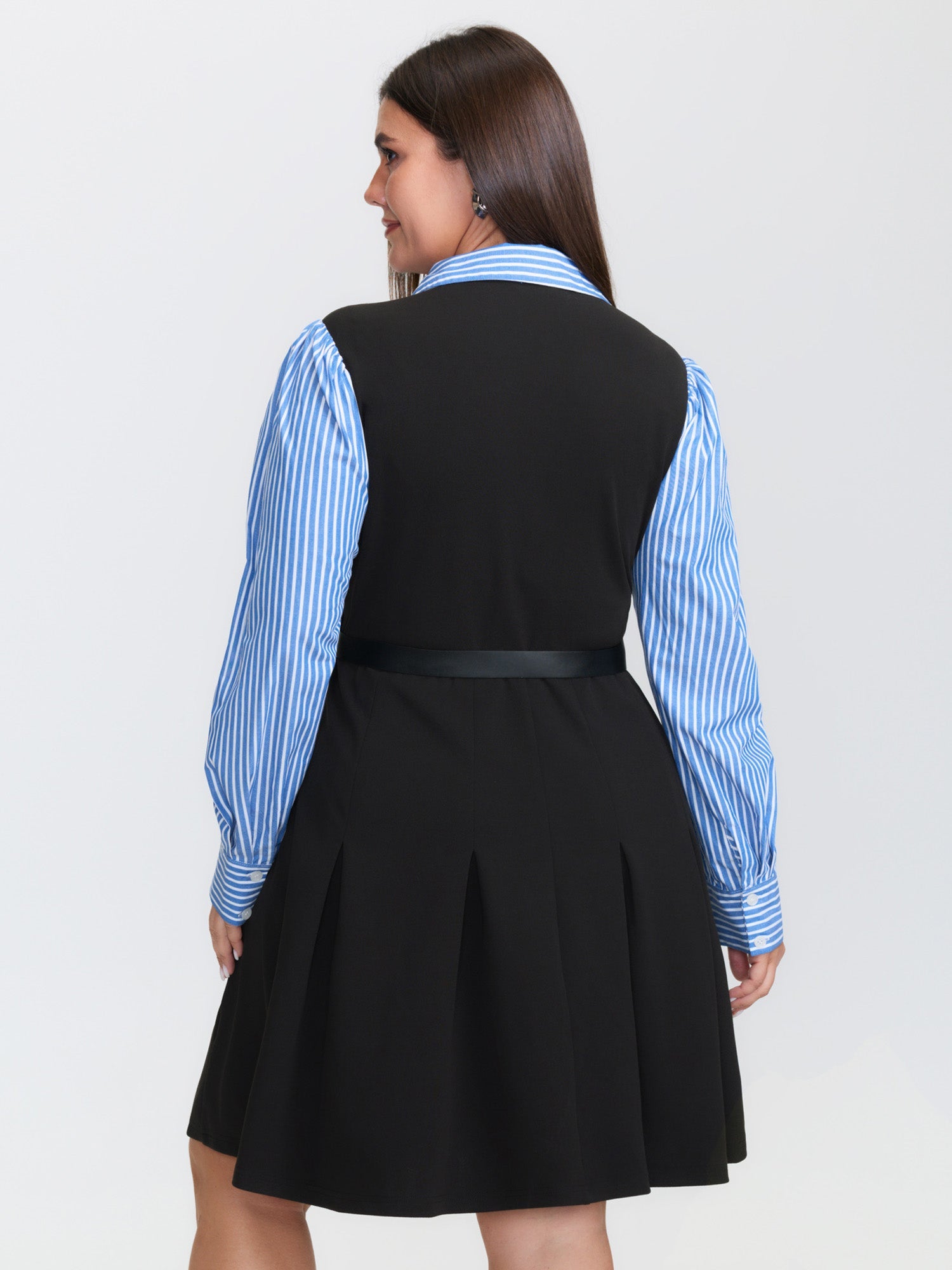 2-in-1 Color Contrast Belted Midi Dress