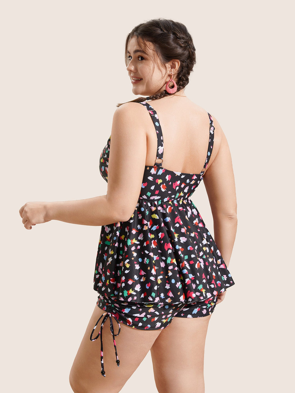 Allover Print V Neck Gathered Swim Top