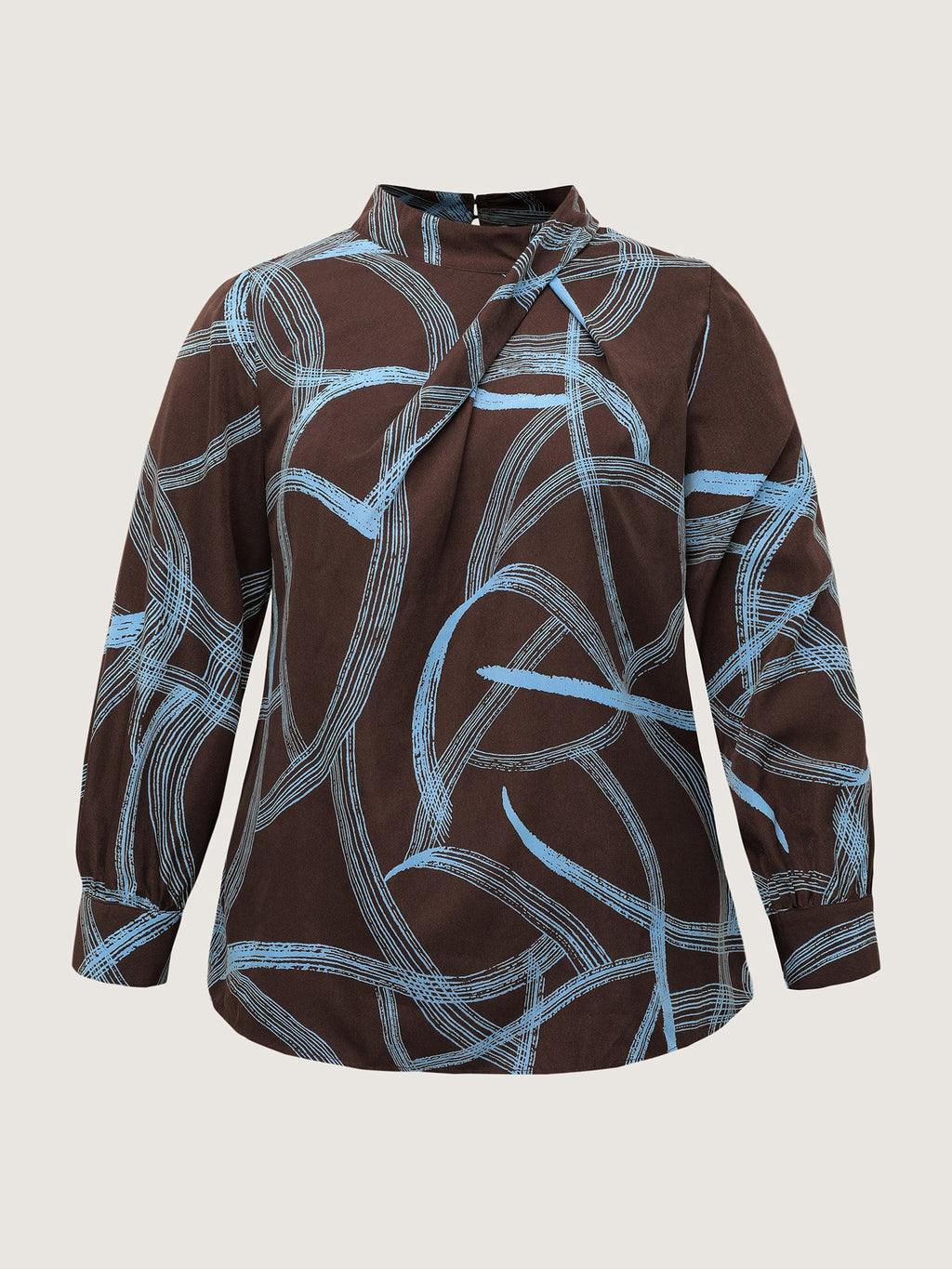 Abstract Print Drape Neckline Blouse