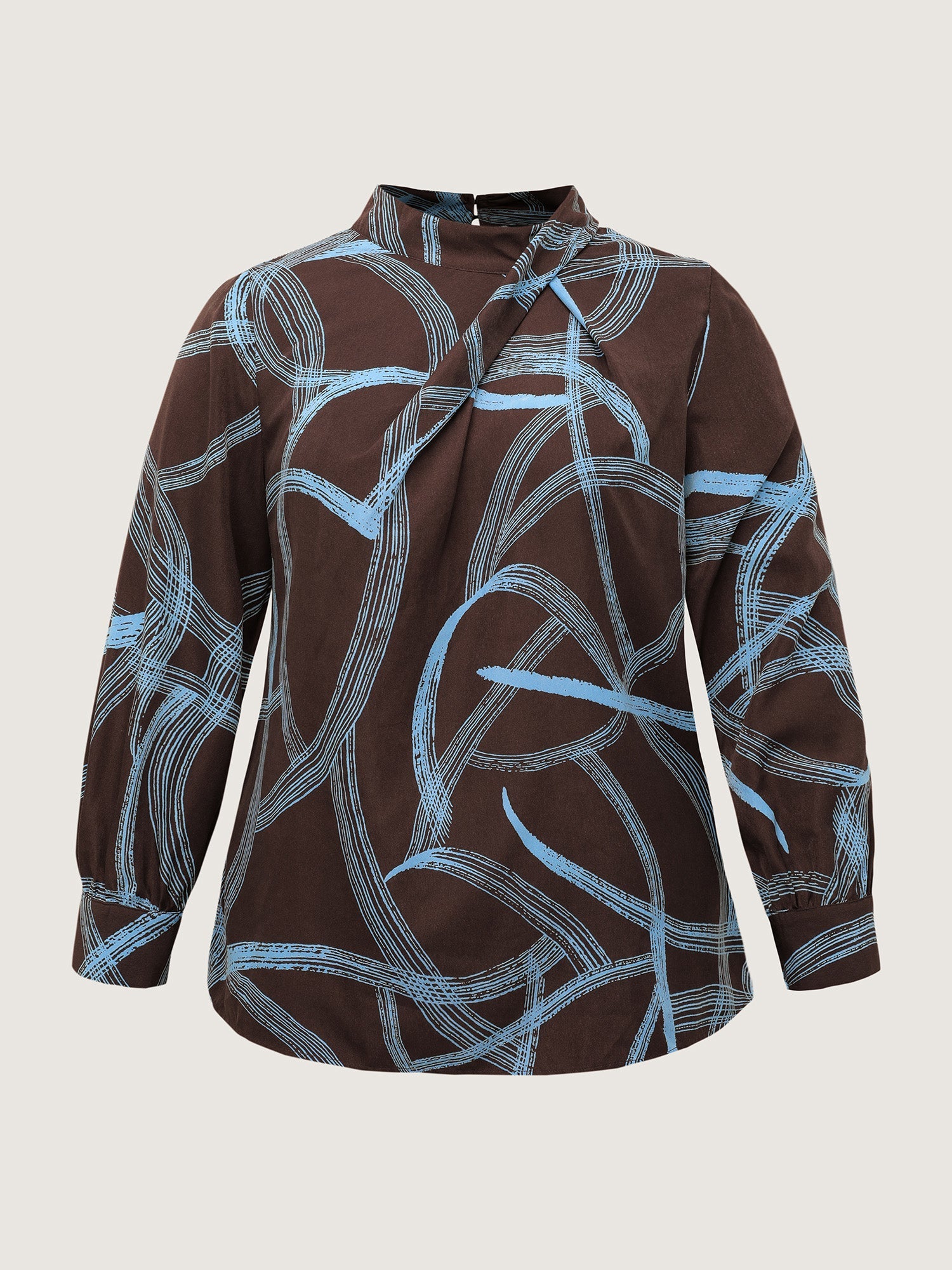 Abstract Print Drape Neckline Blouse