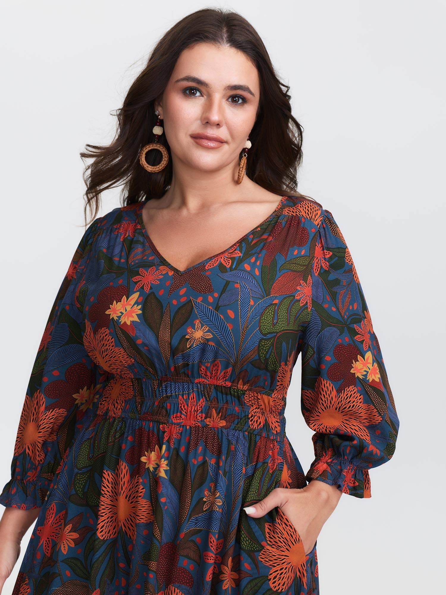 Colorful Floral Print Waistband Maxi Dress