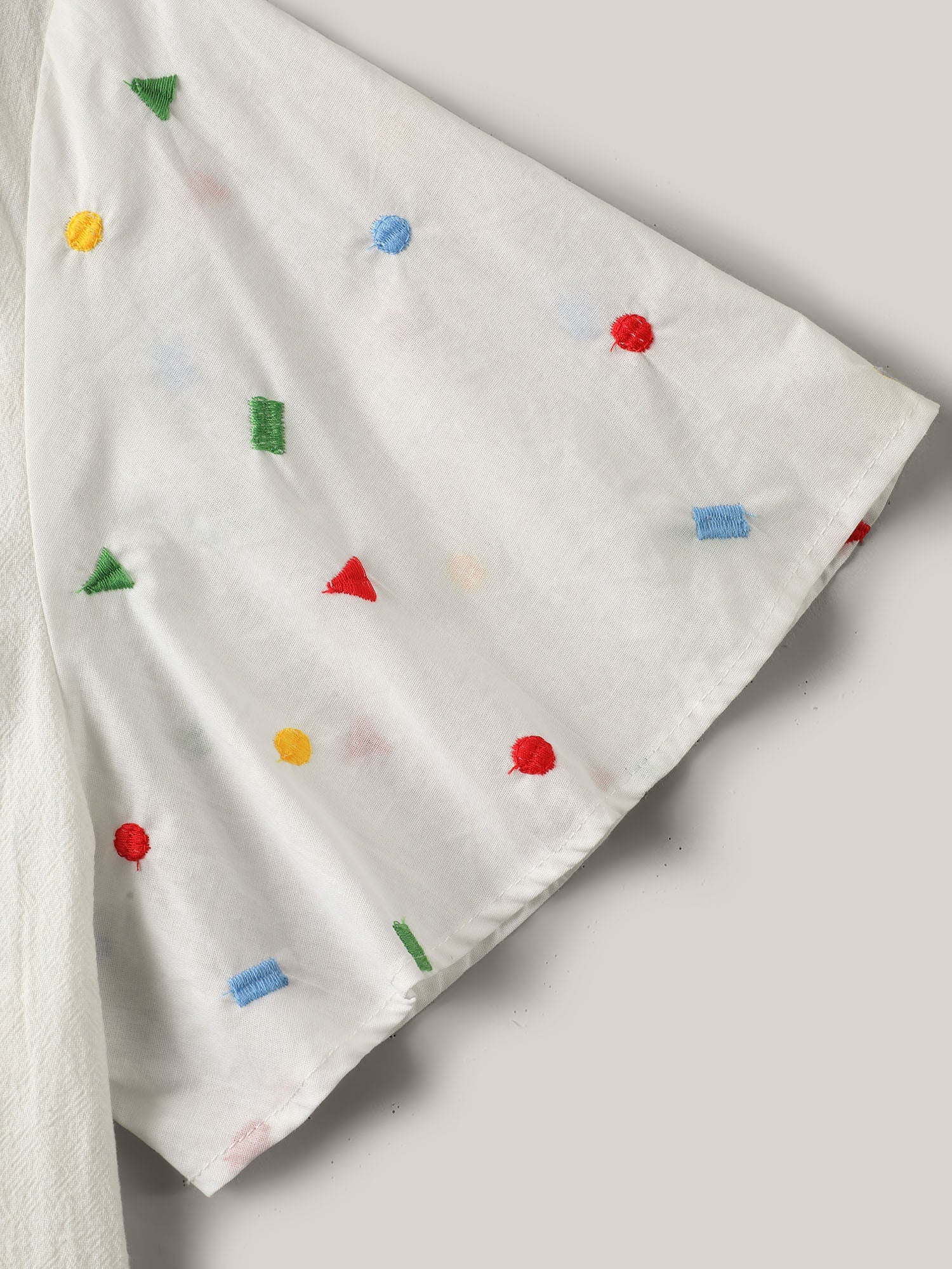 Cotton Colorful Embroidery V-Neck Solid Blouse