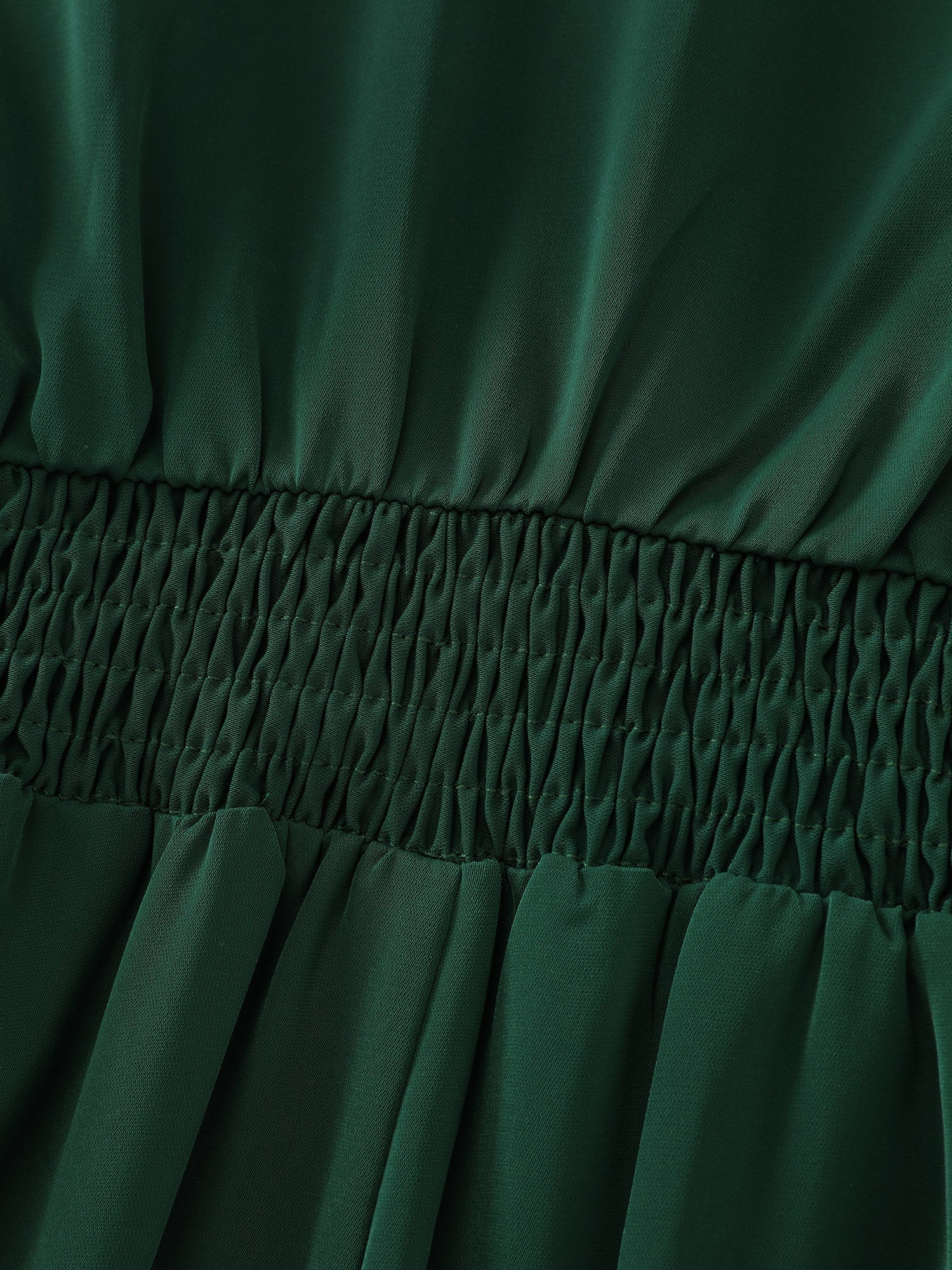 Cinched-Tie Waist Shirred Midi Dress