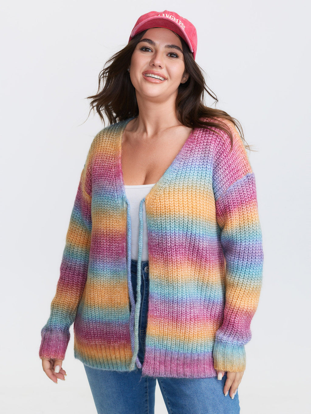 Colorful Front-Tie Heather Knit Cardigan