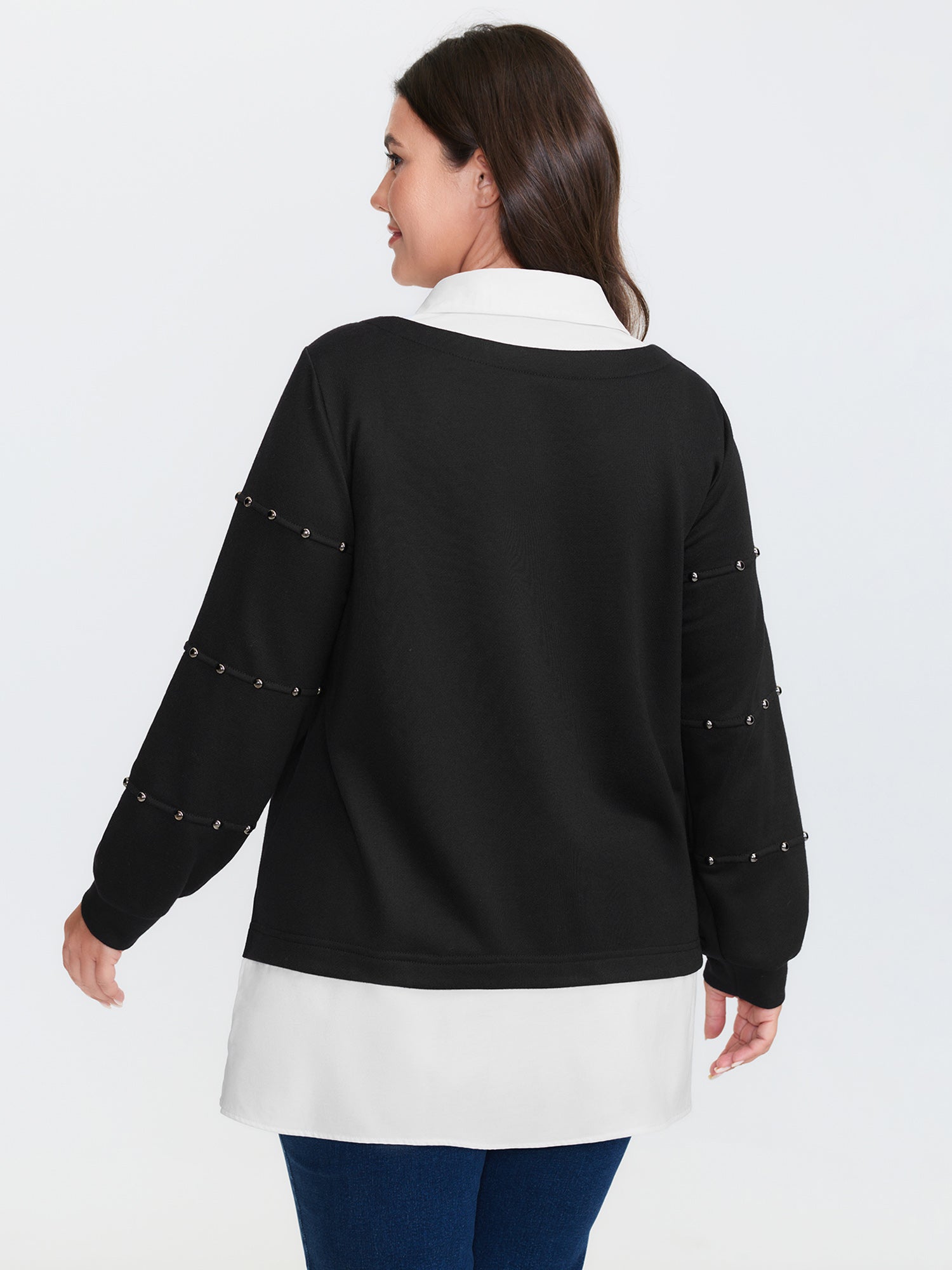 2-in-1 Layered Contrast Collar Sweatshirt