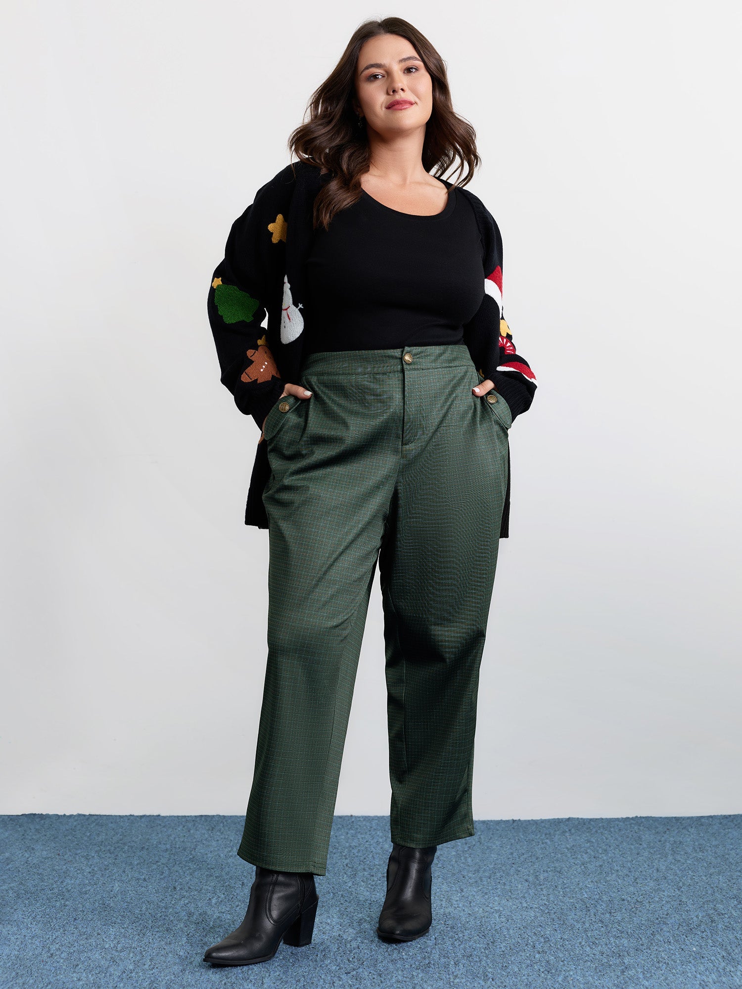 Checkered Buckles Straight-Leg Pants