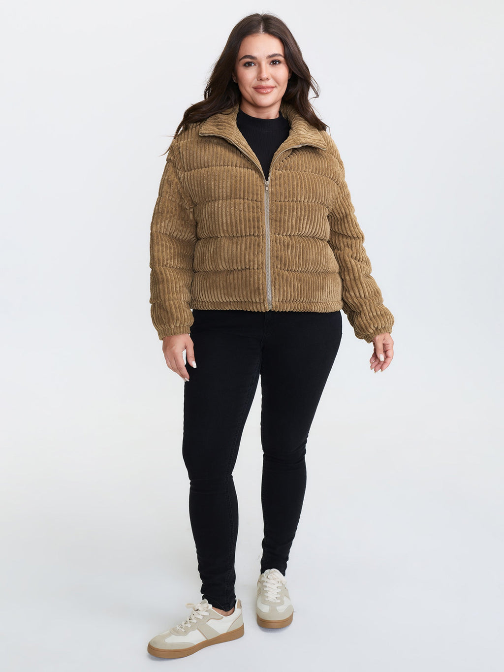 Corduroy Lined Zipper Puffer Parka