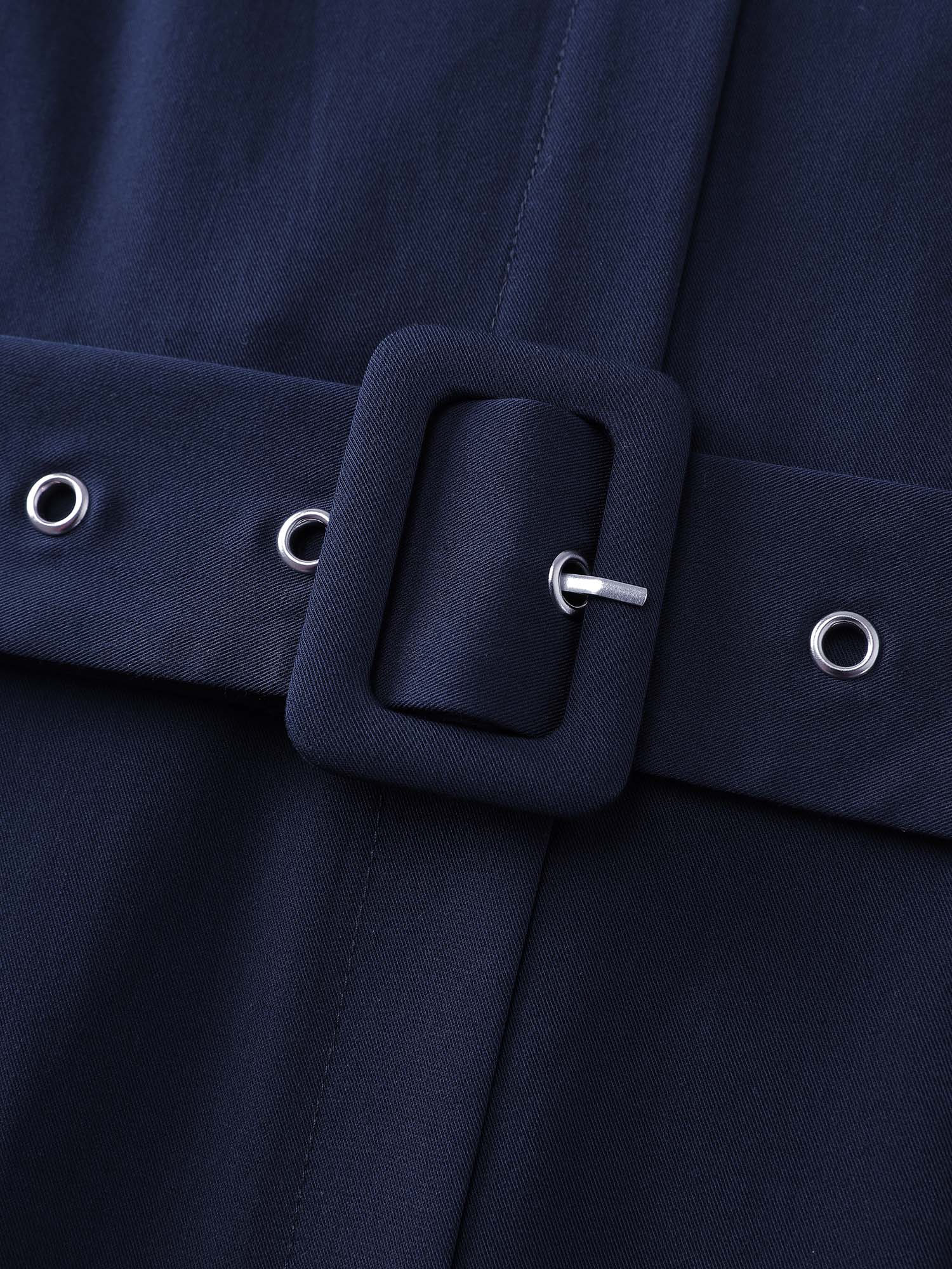 Color Contrast Cuffs Belted Midi Dress