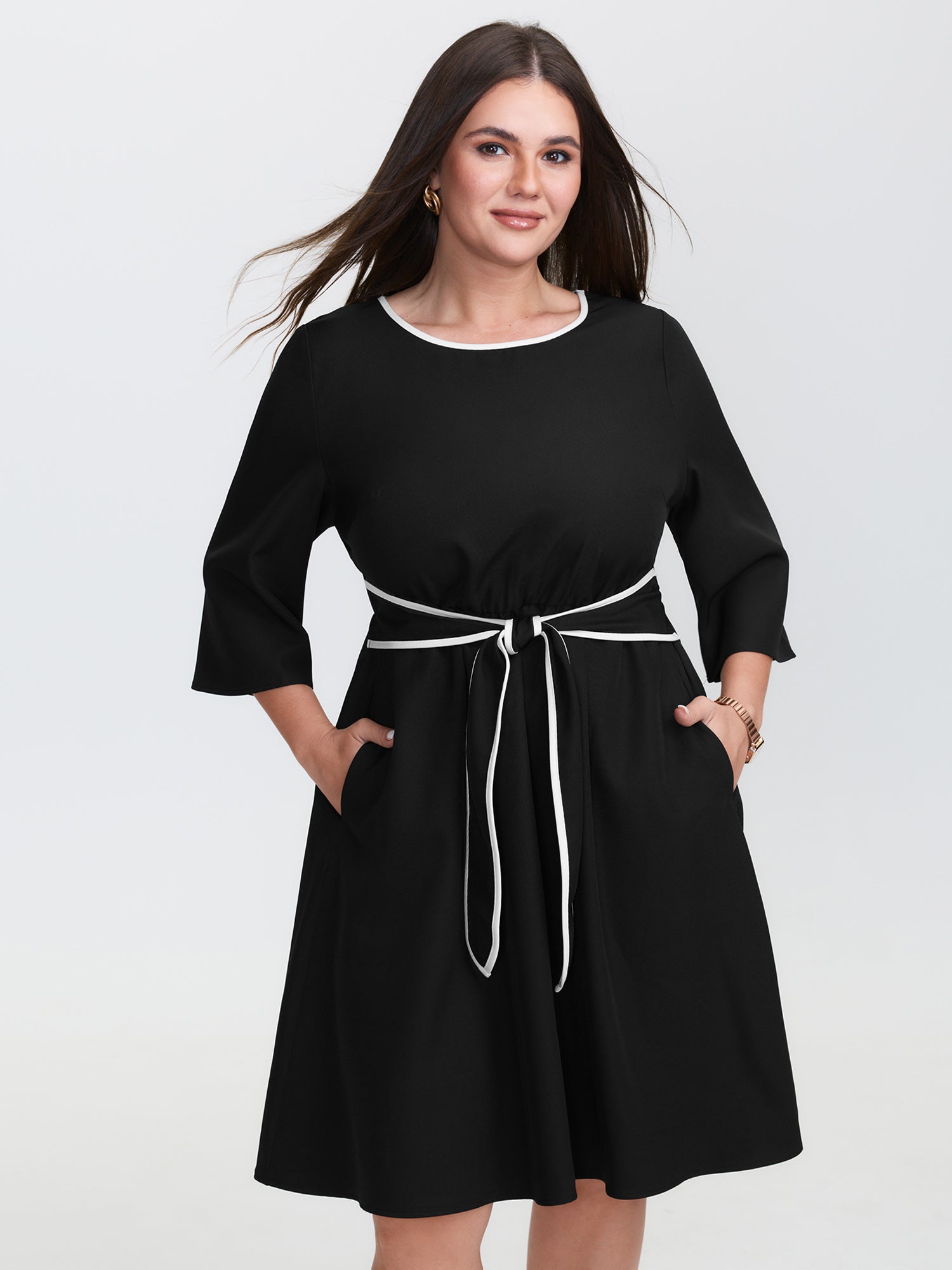Bow-Front Waist Tie Midi Dress