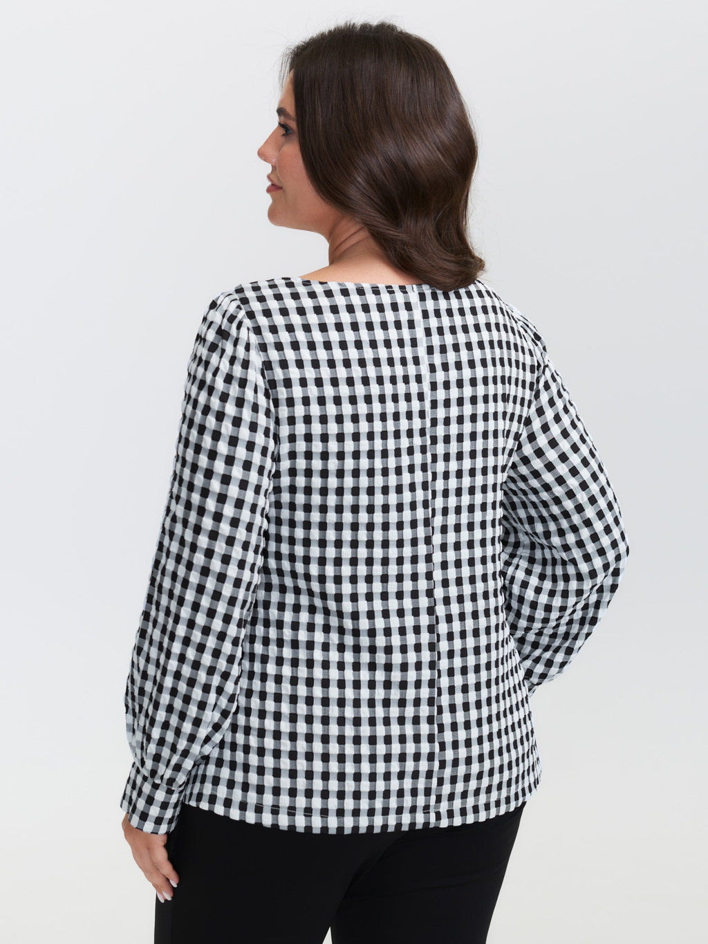 Checkered Crossover Tie Square Neck Blouse
