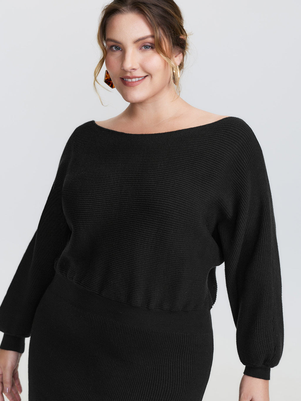 Boatneck Textured Dolman Sleeve Sweater Dress