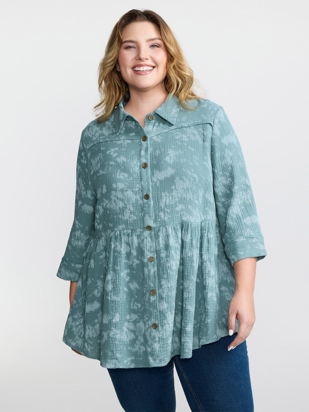 Cotton Snowflake Effect Half-Placket Blouse