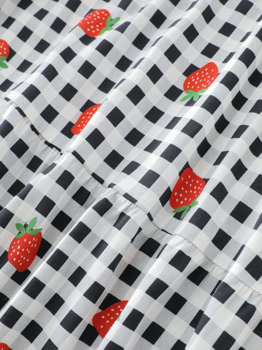 Checkered Fruity Print Tiered Maxi Skirt